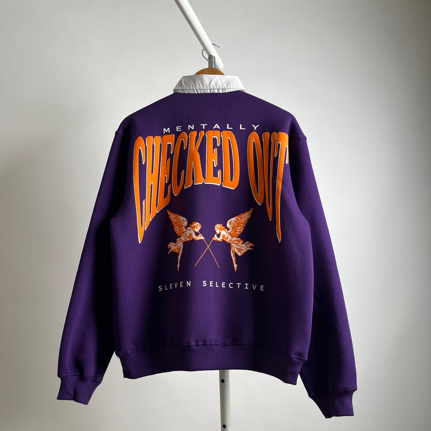 MENTALLY CHECKED OUT POLO SWEATSHIRT (PURPLE)