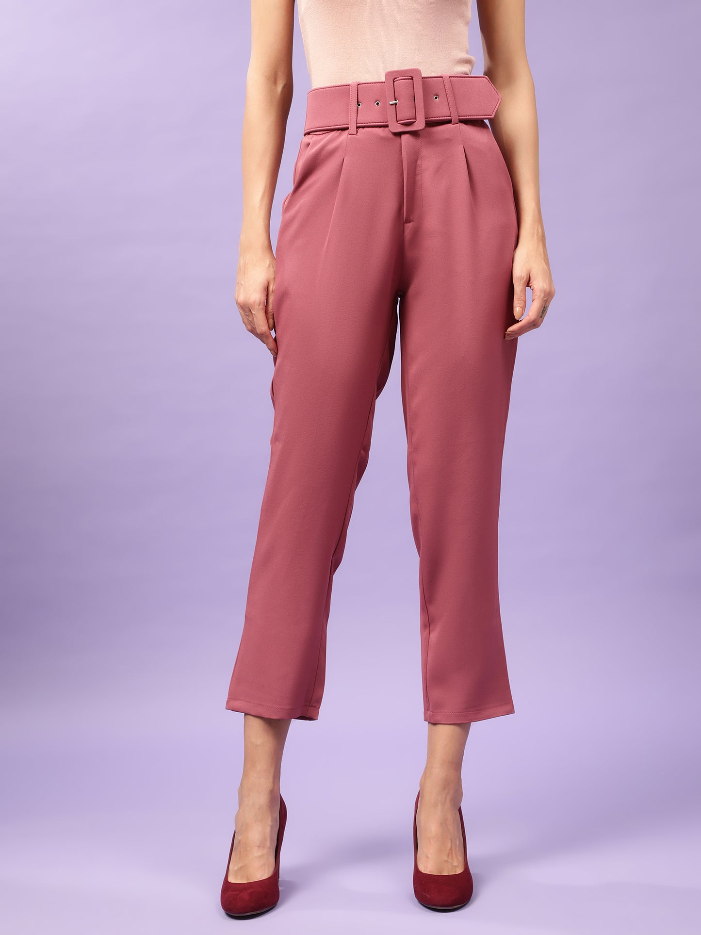 Red Belted Straight Fit Trouser