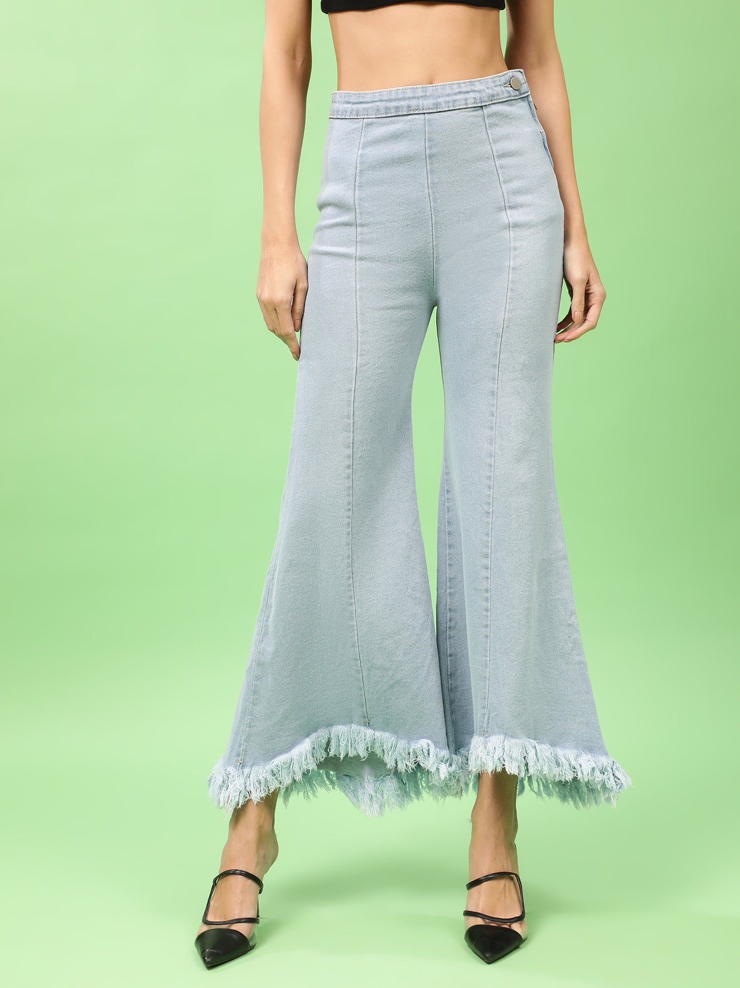 Sky Blue High Rise Flared Denim