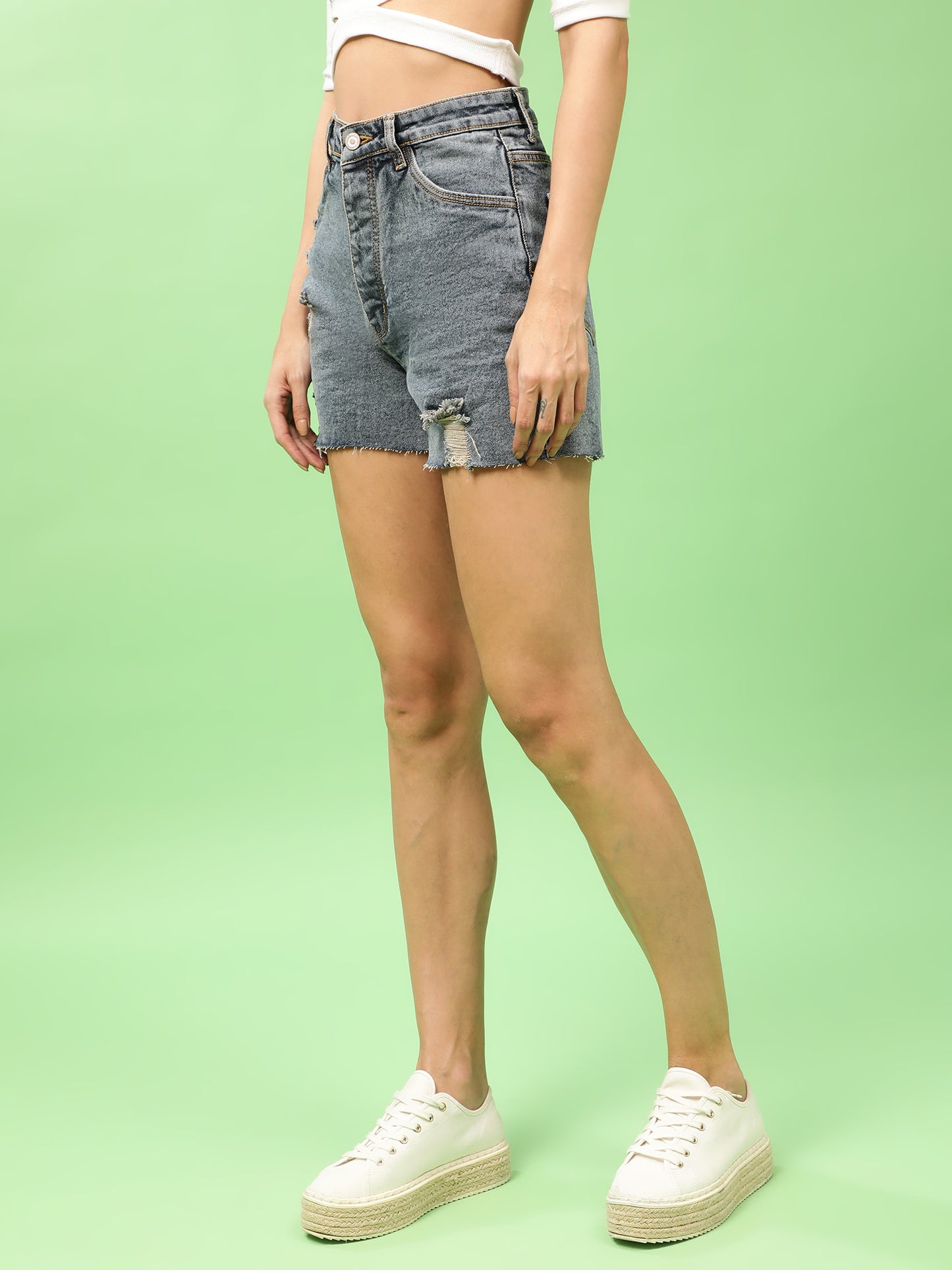 Faded Blue High Rise Rugged Denim Shorts
