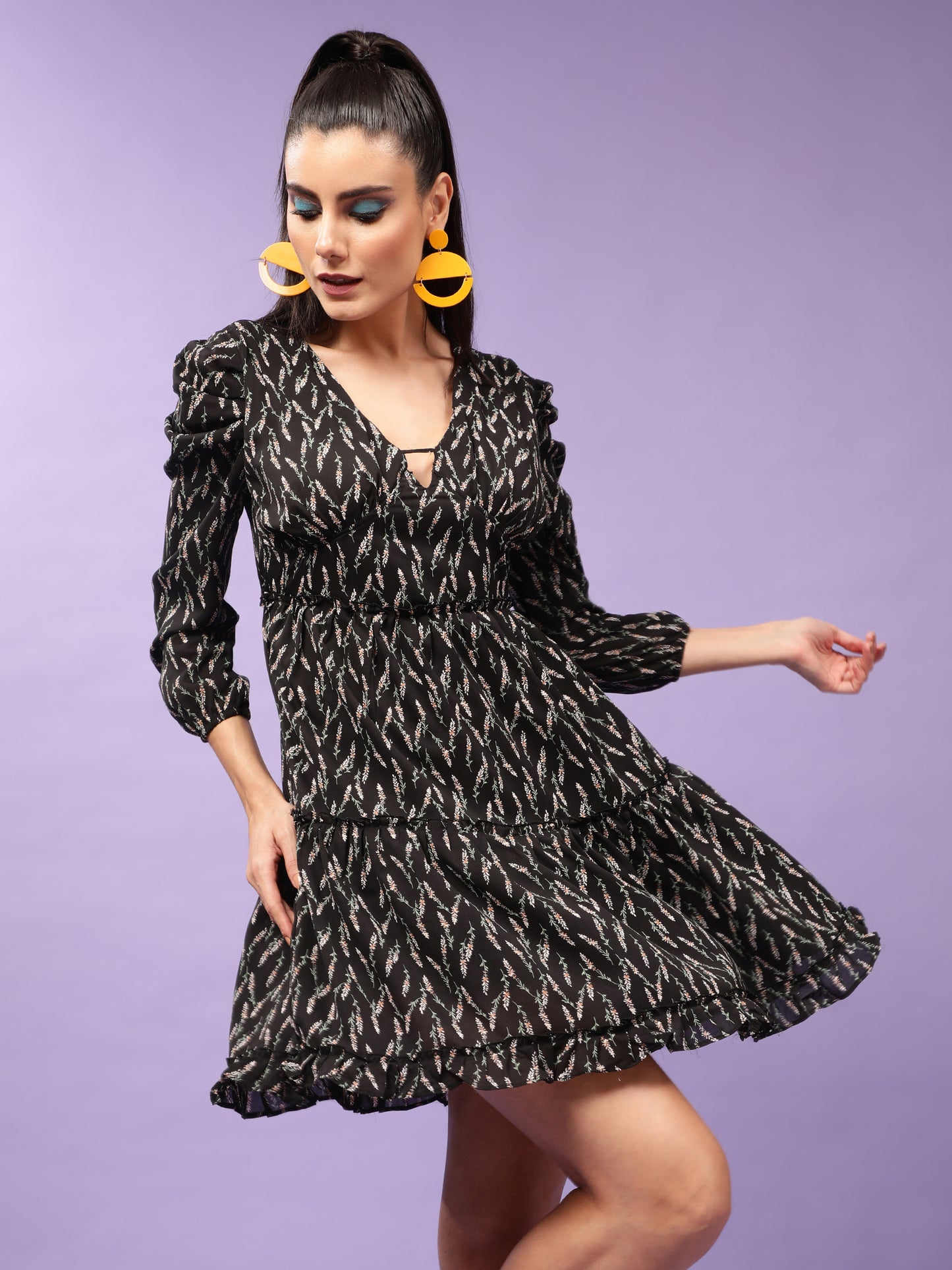 Black Floral Printed Dress