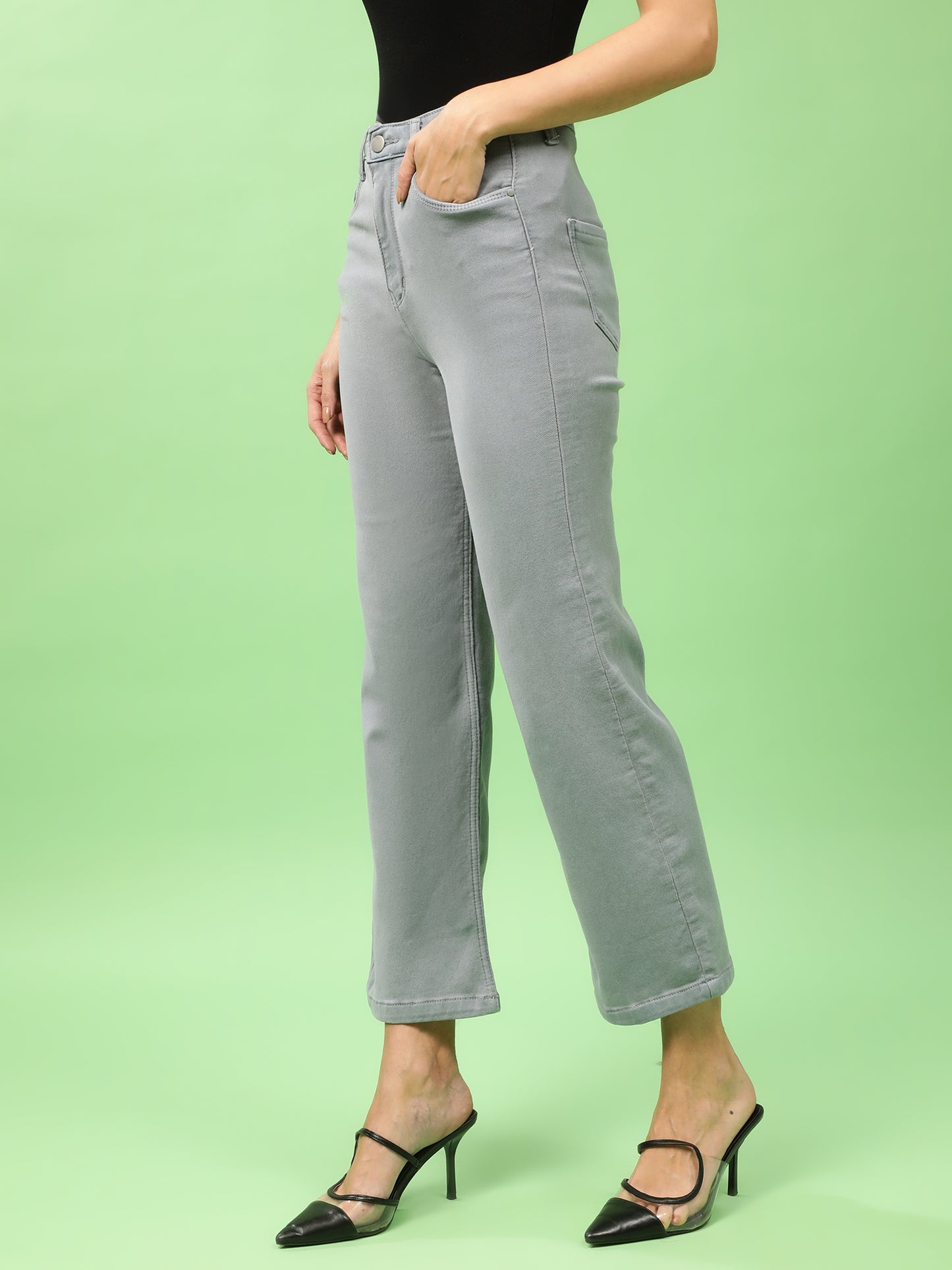 Grey High Rise Wide Leg Denim