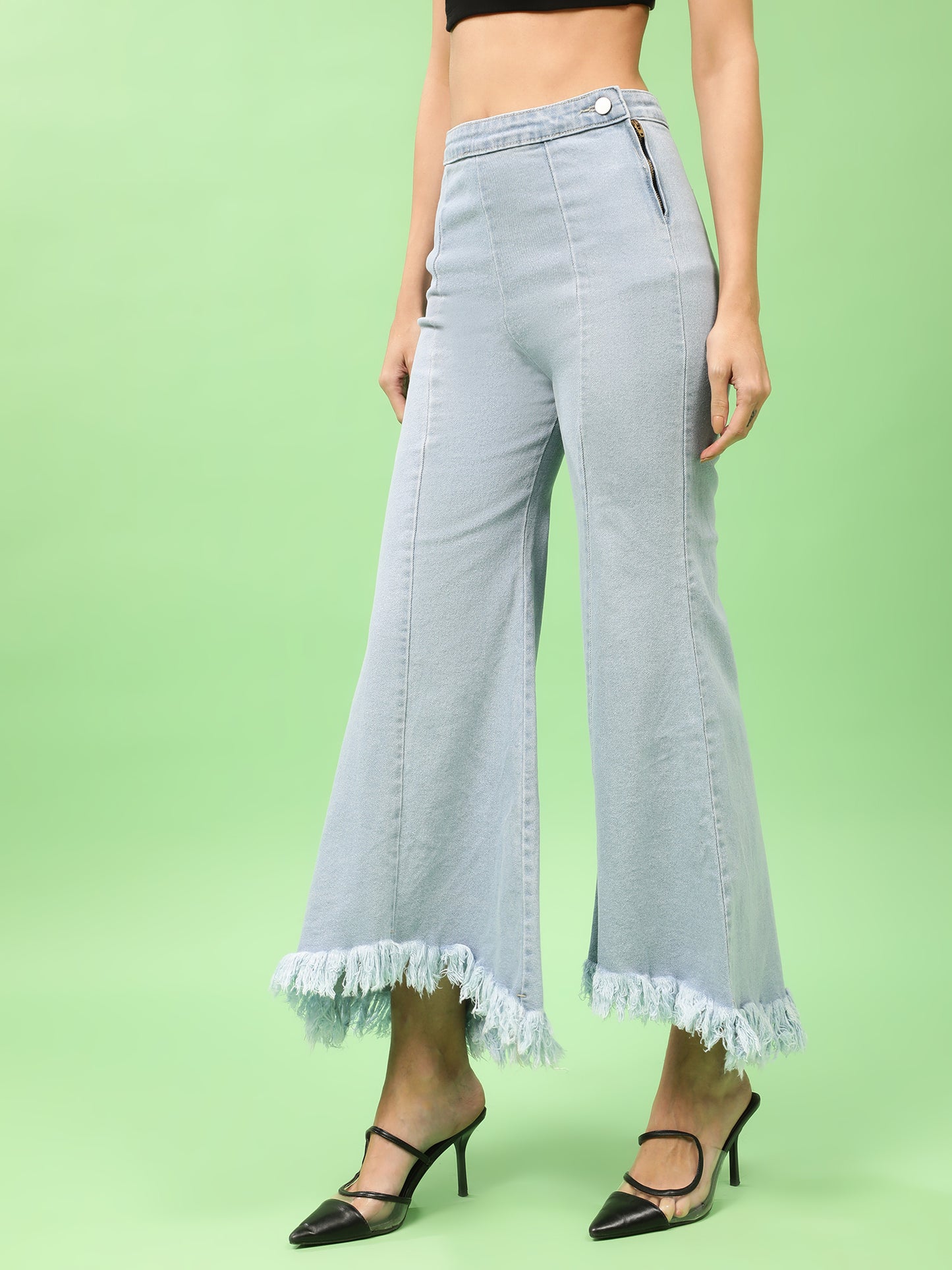 Sky Blue High Rise Flared Denim