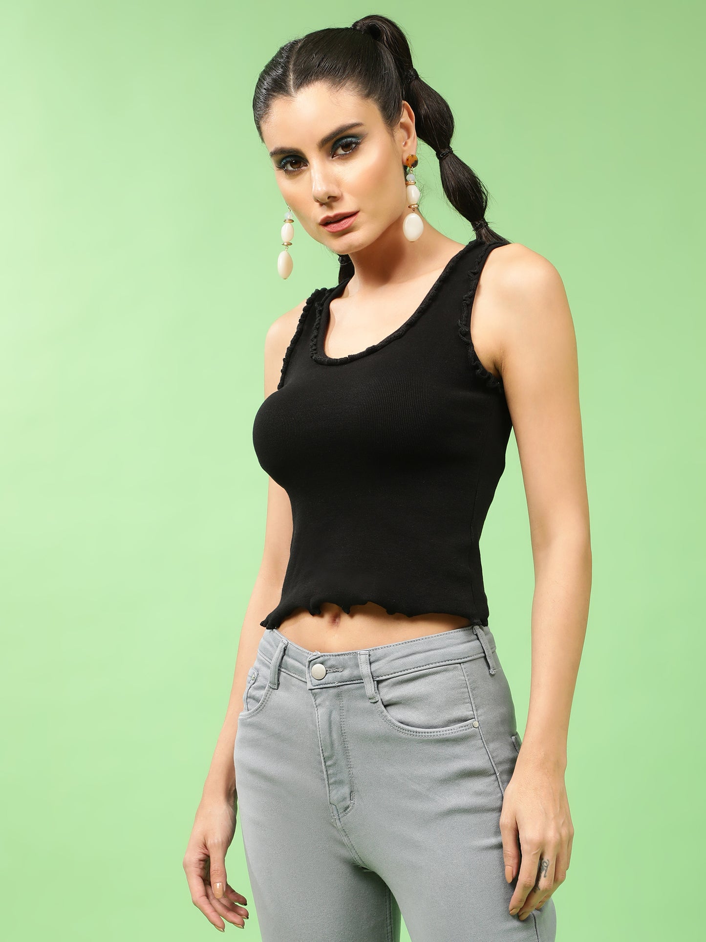 Black Ruffle Tank Top