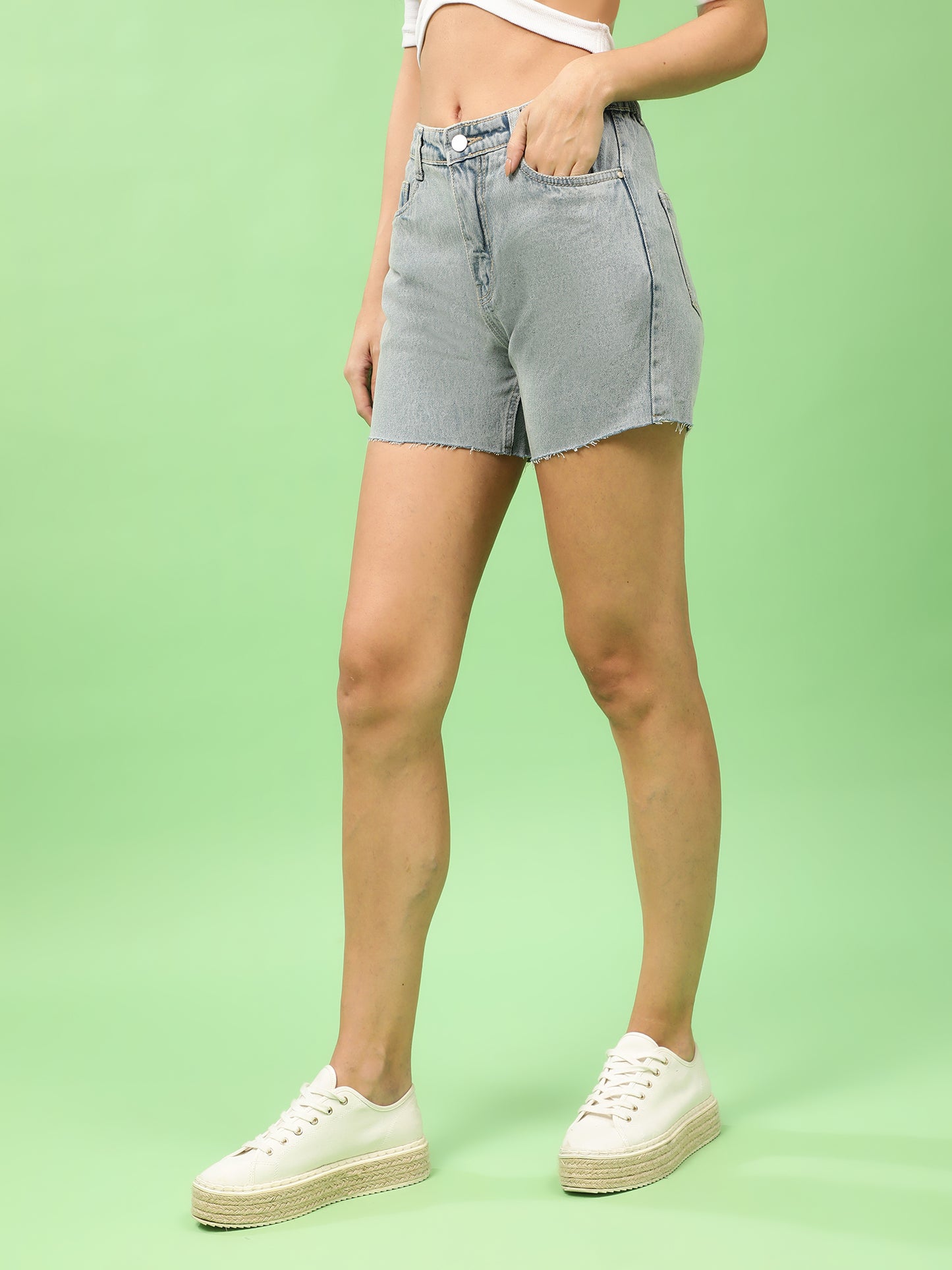 Faded Blue High Rise Denim Shorts