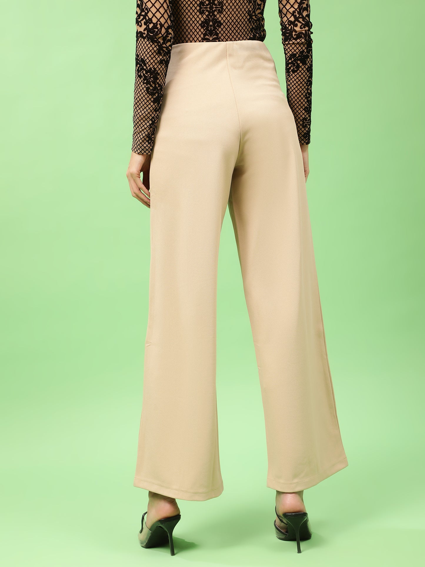 Beige High Waist Flared Trouser
