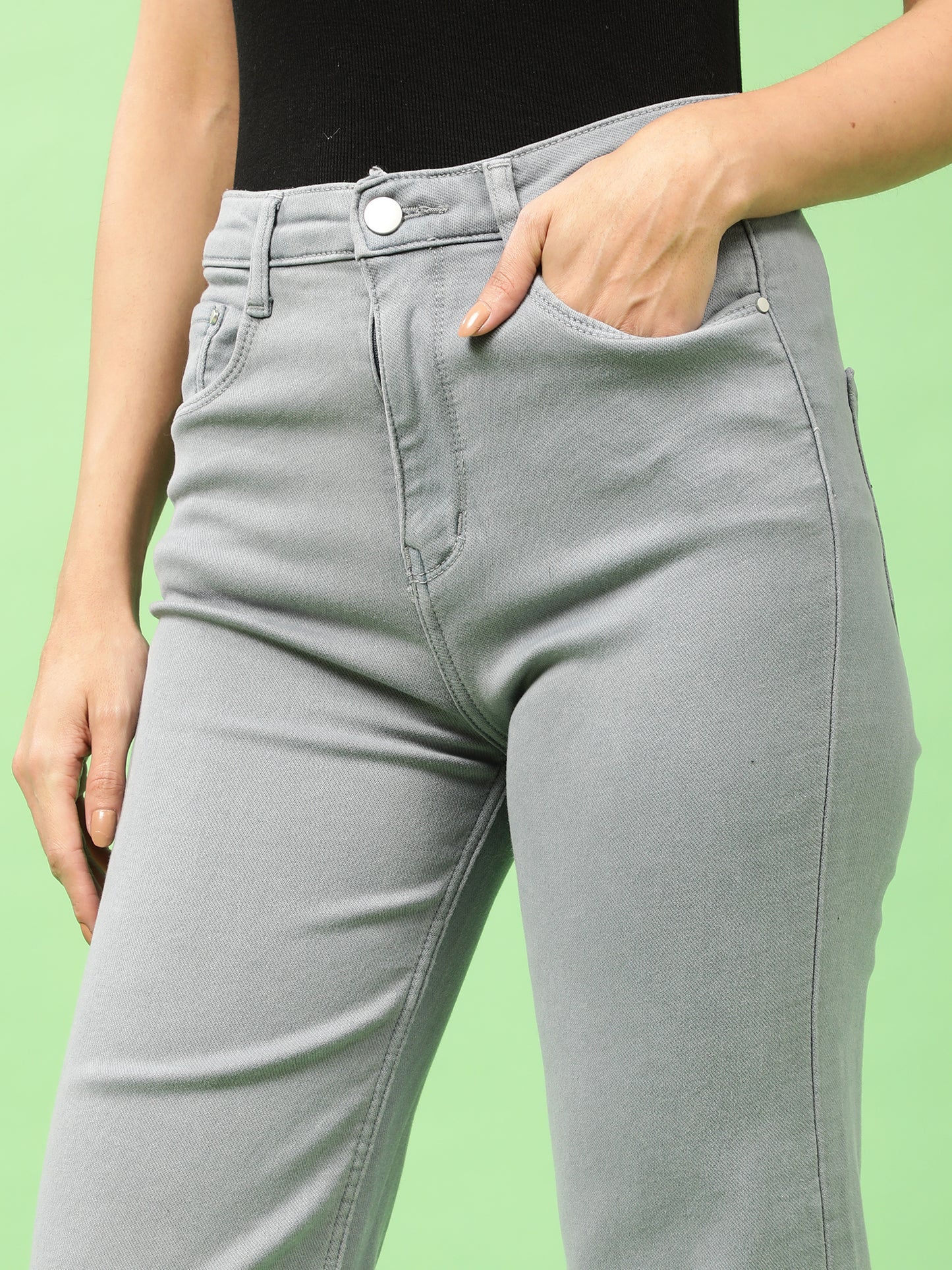 Grey High Rise Wide Leg Denim