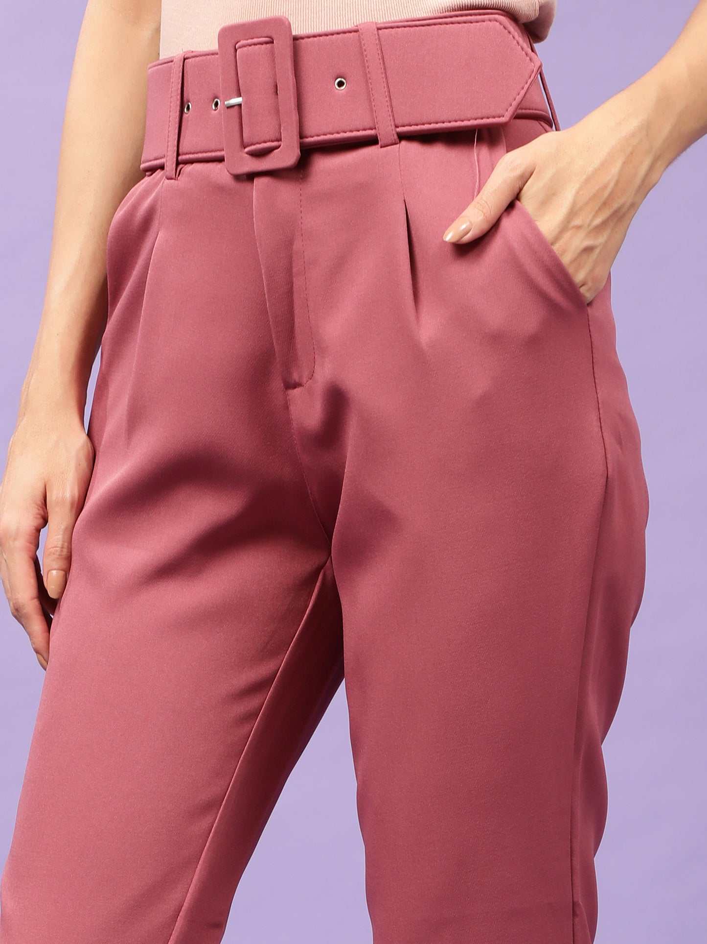 Red Belted Straight Fit Trouser