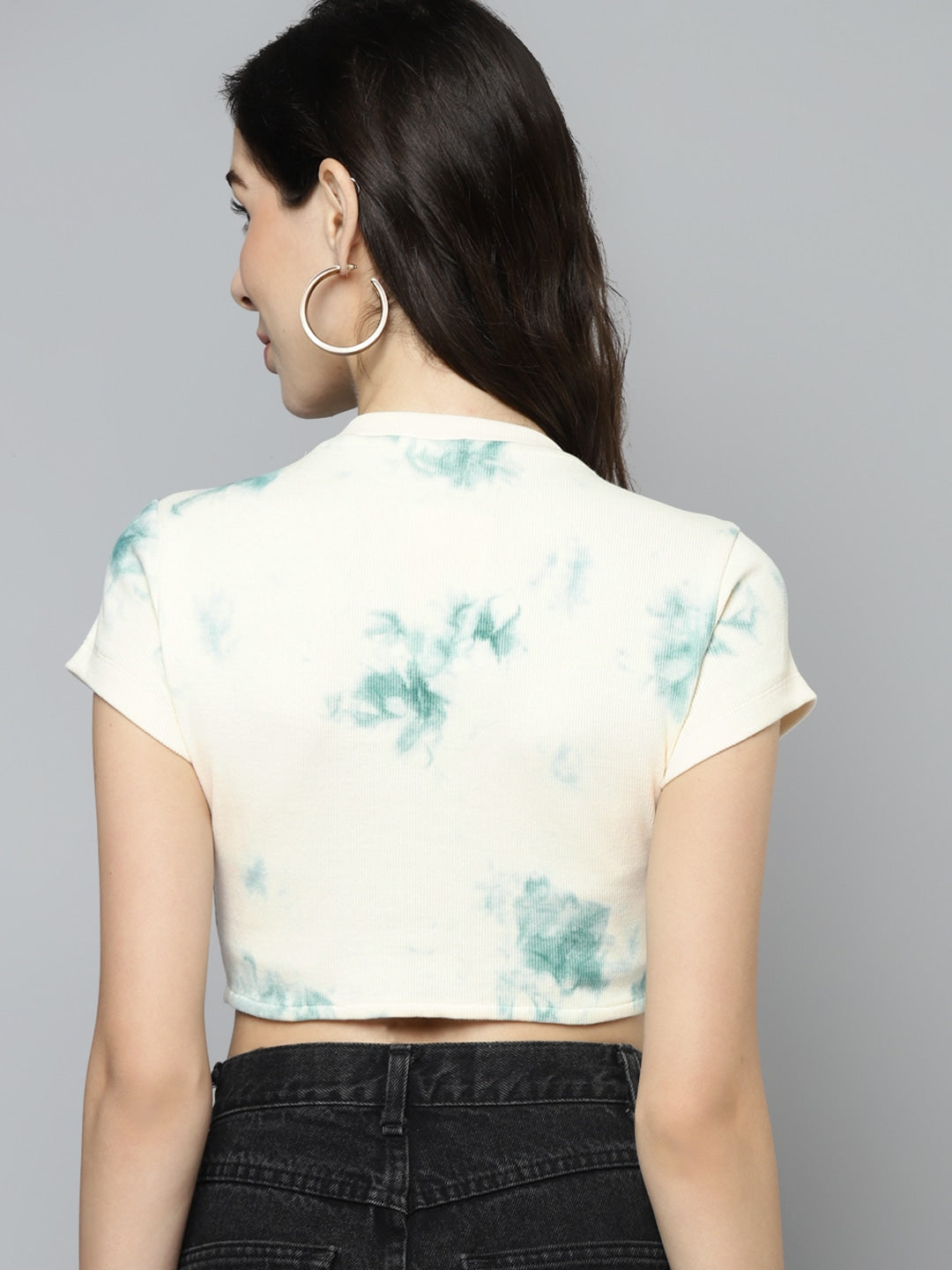 White & Green Tie-Dye Crop Top