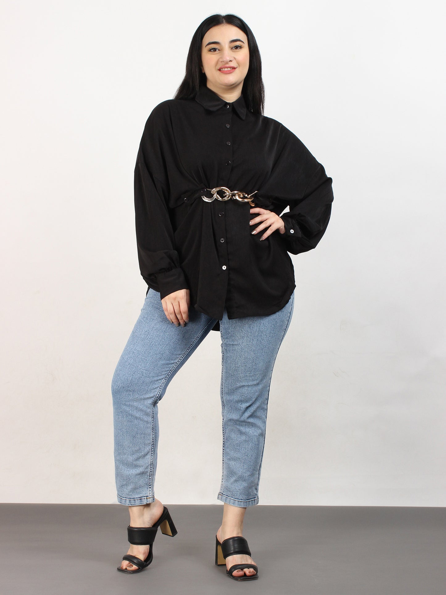 Fancy Black Oversized Shirt With Belt