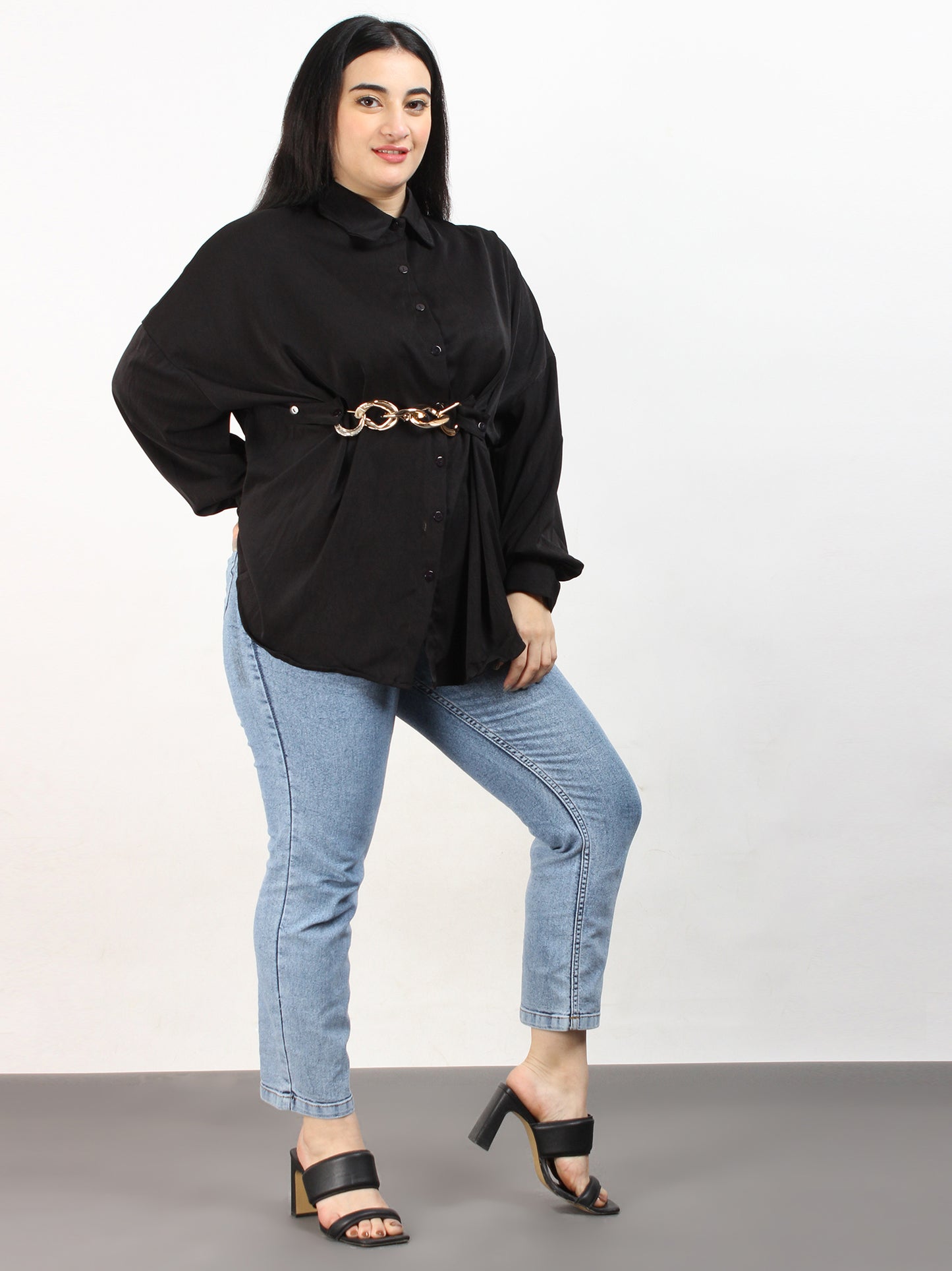 Fancy Black Oversized Shirt With Belt