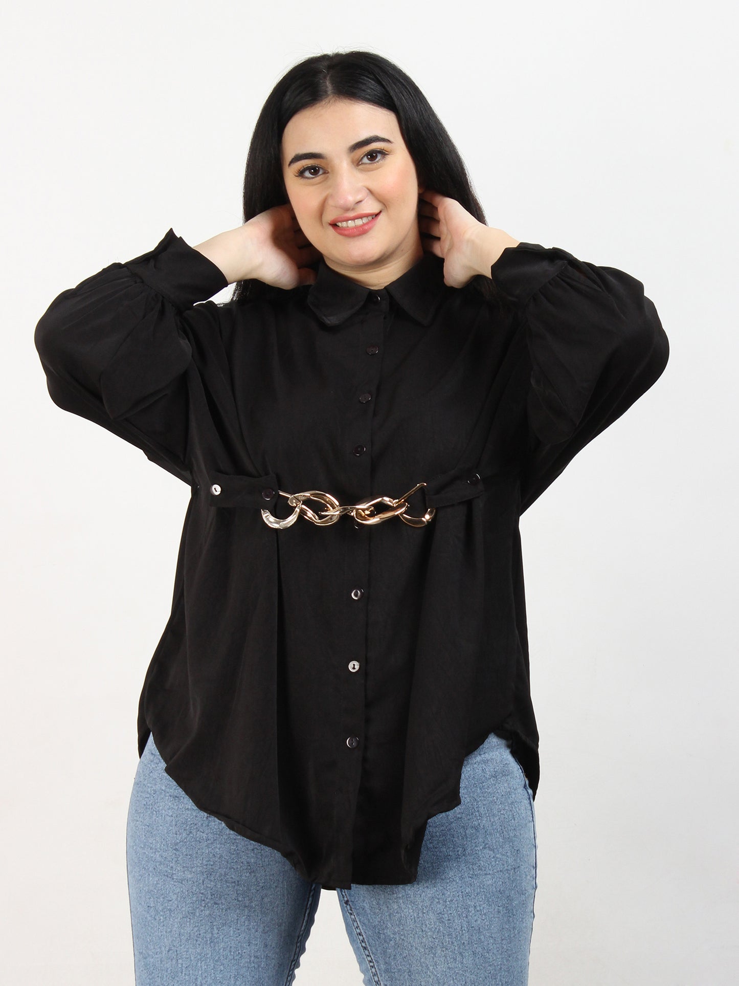 Fancy Black Oversized Shirt With Belt