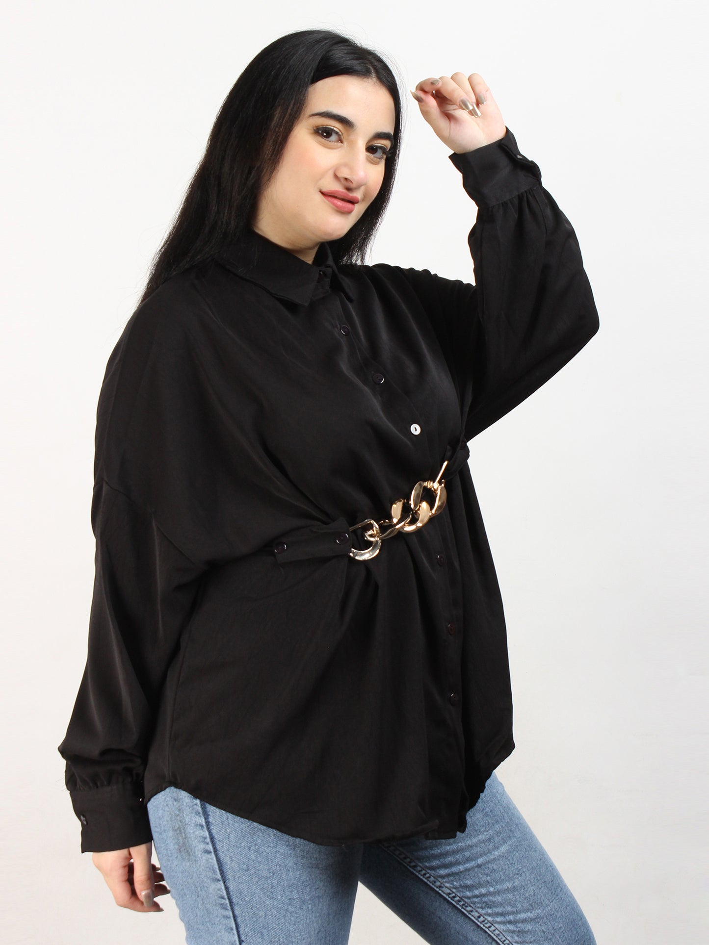 Fancy Black Oversized Shirt With Belt