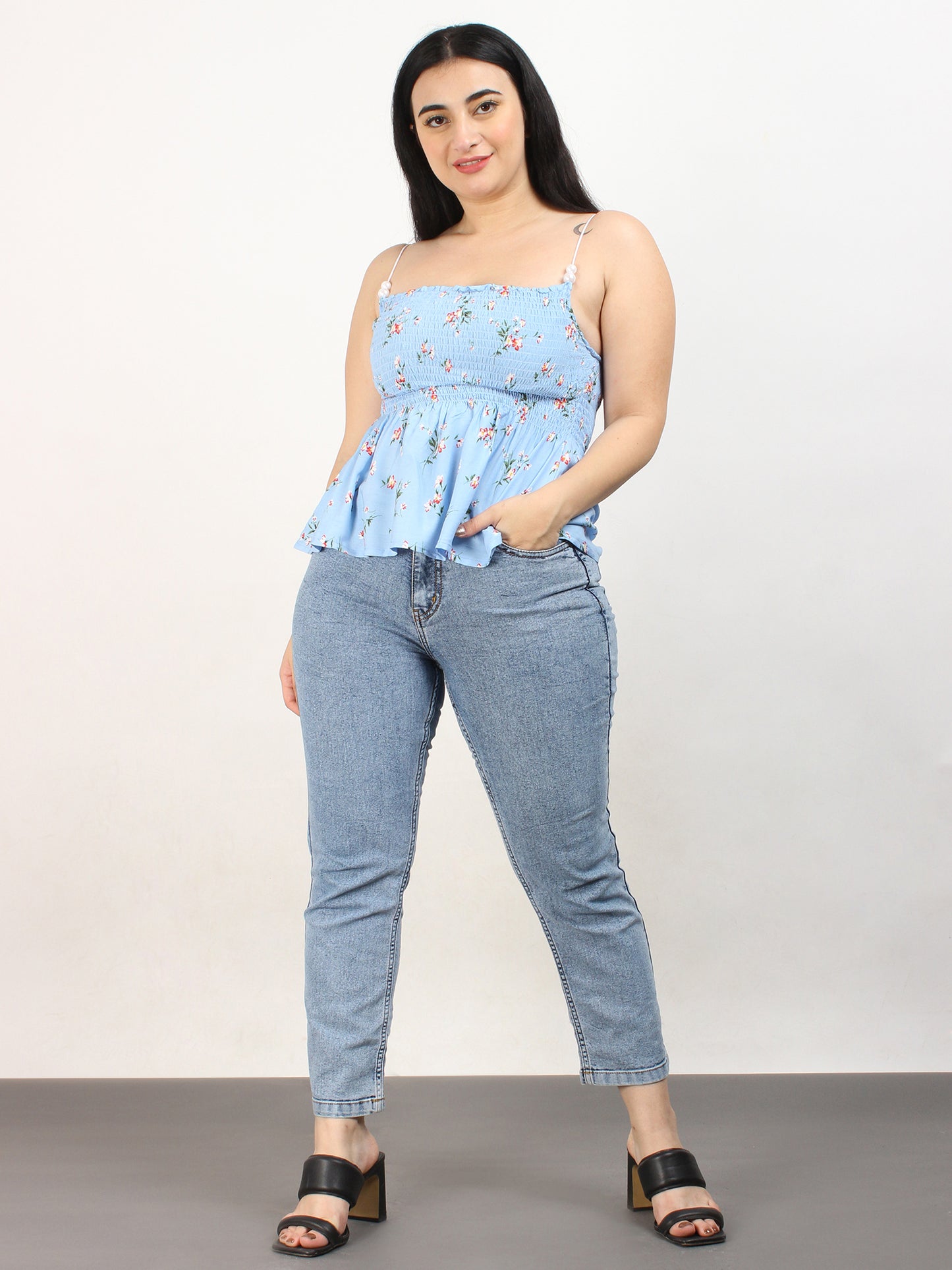Smocked Blue Floral Top