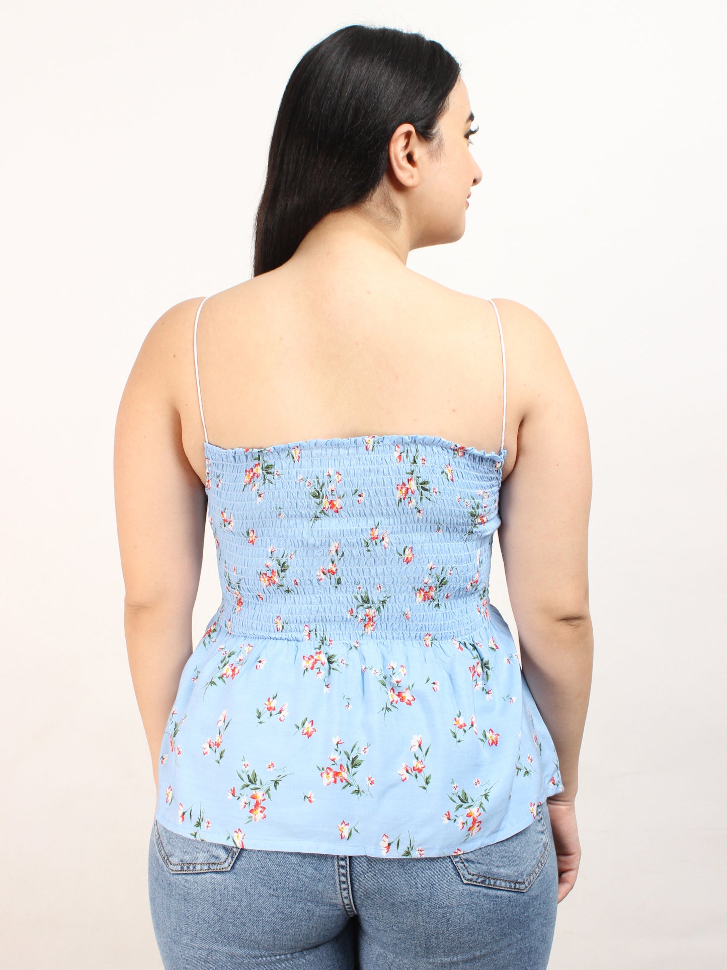 Smocked Blue Floral Top