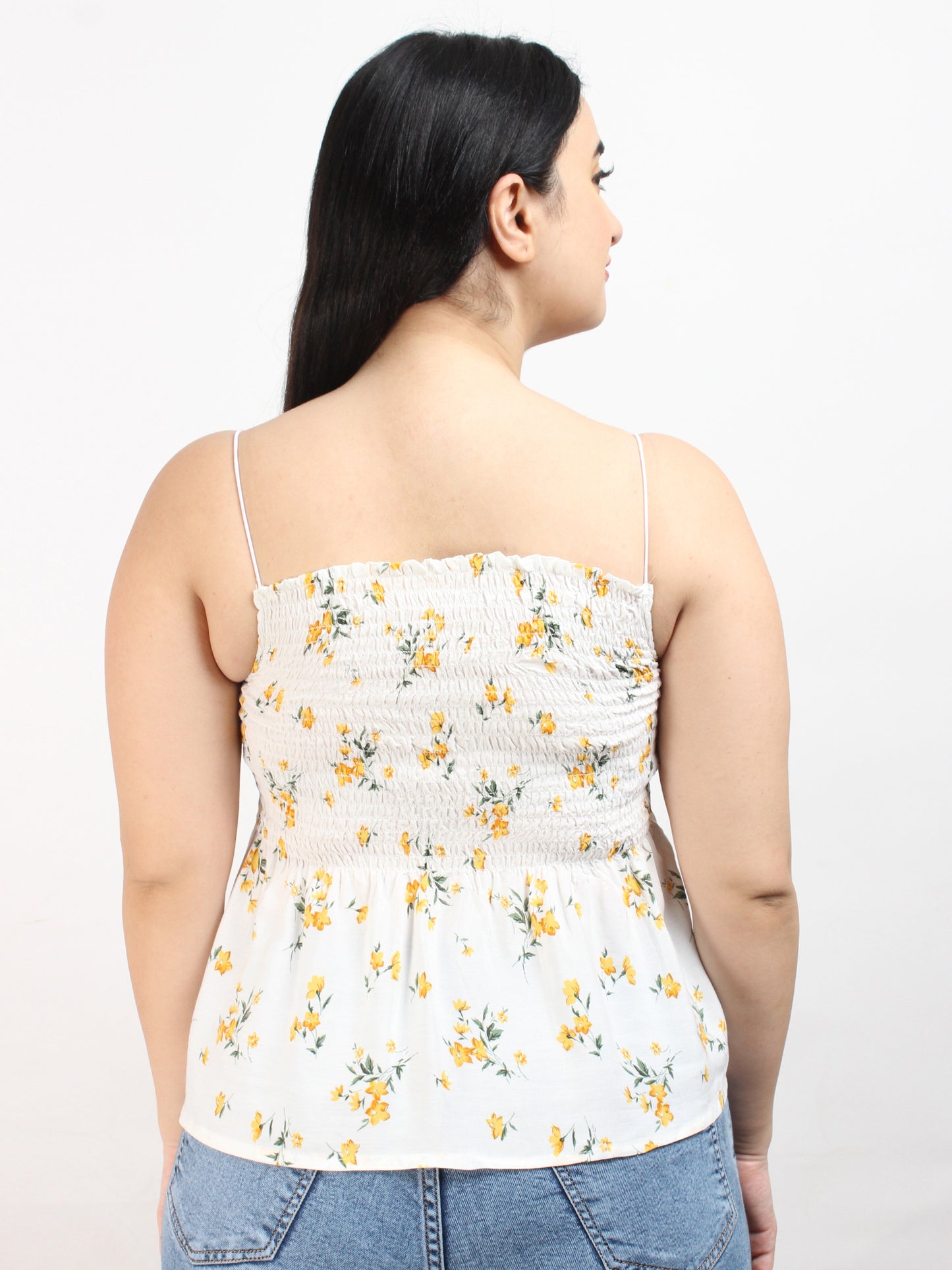 Smocked White Floral Top