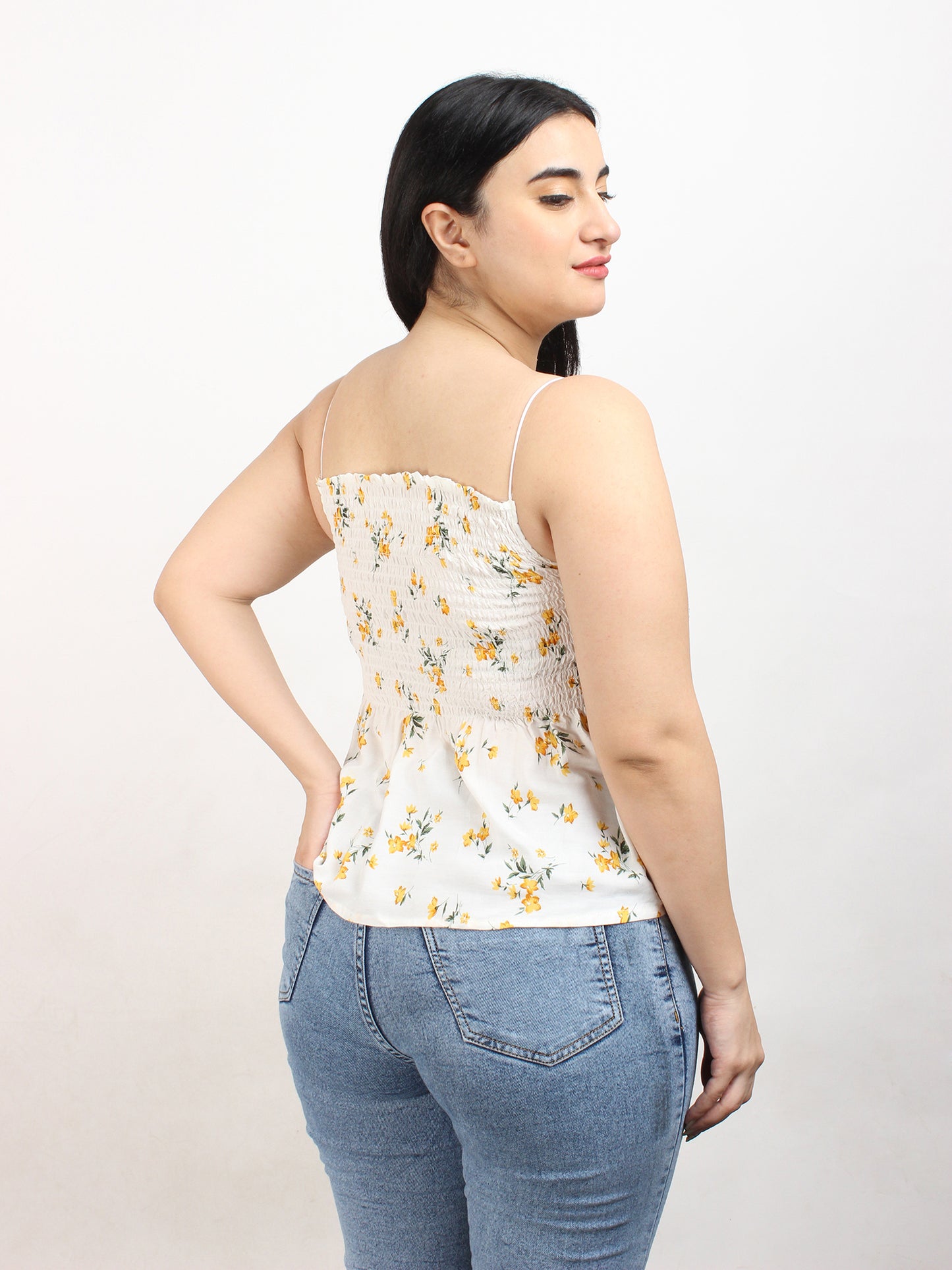 Smocked White Floral Top