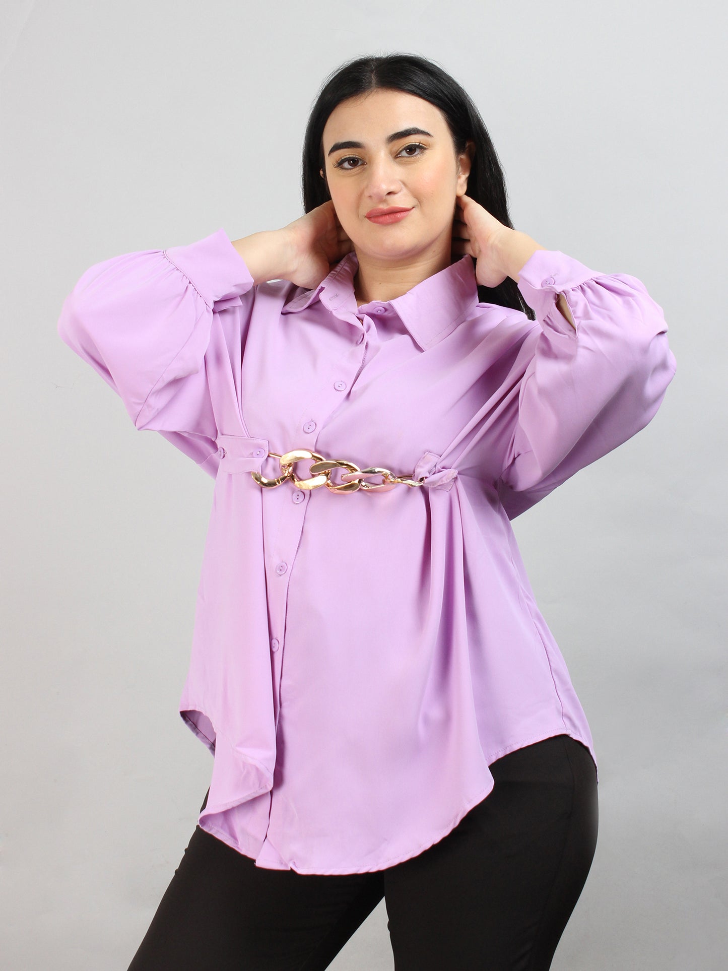 Fancy Lilac Oversized Shirt With Belt