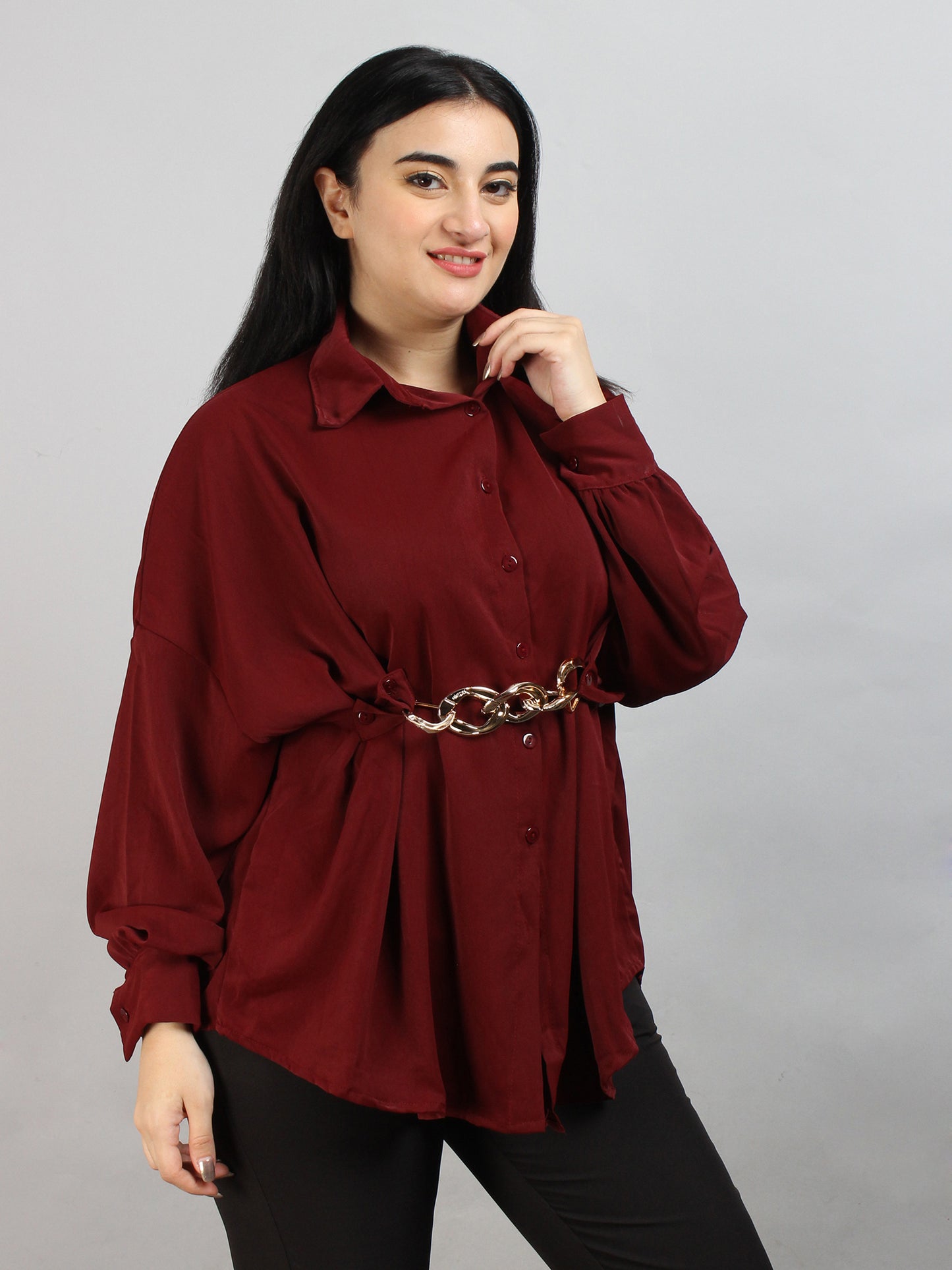Fancy Ruby Oversized Shirt With Belt