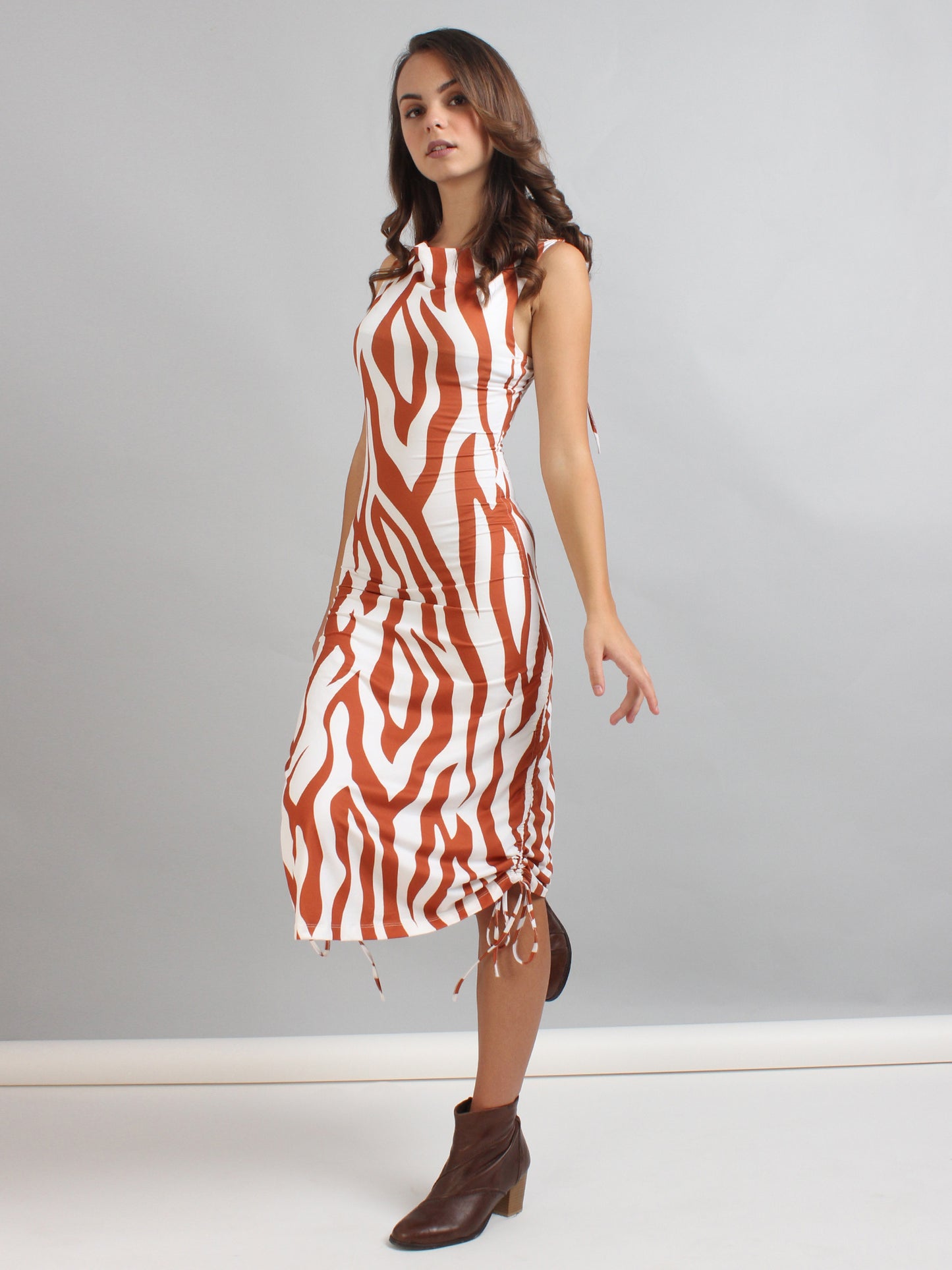 Cowl Neck Ruched Midi Dress