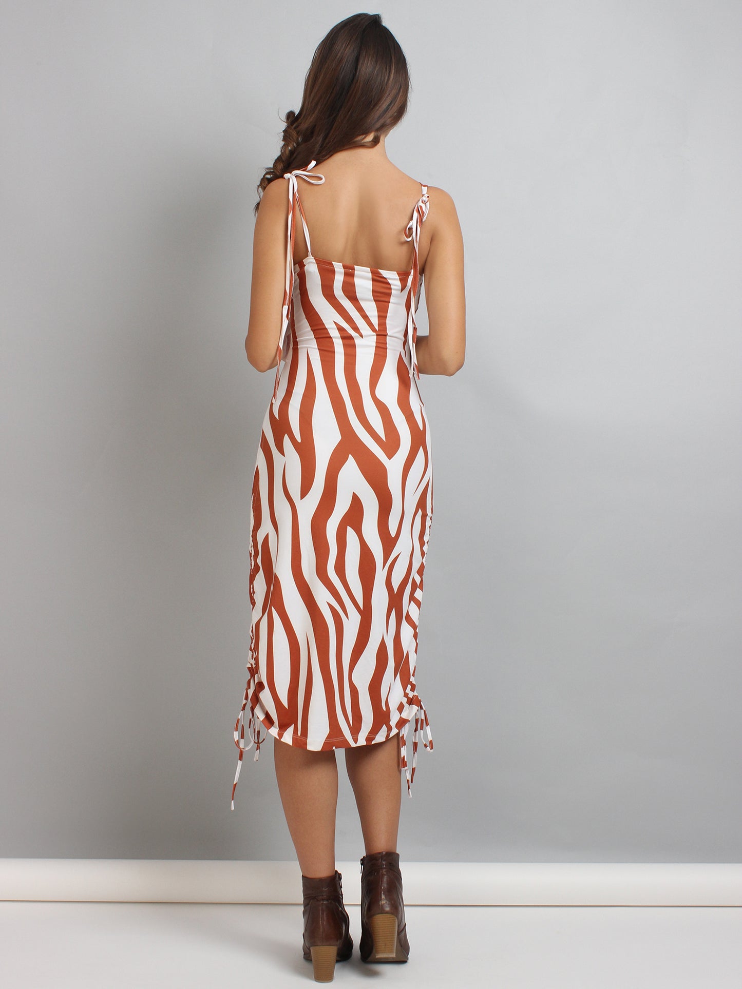 Cowl Neck Ruched Midi Dress