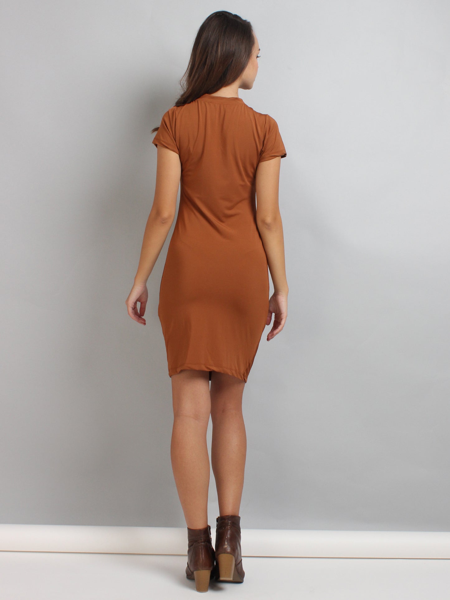 Brown Front Ruched Bodycon Dress