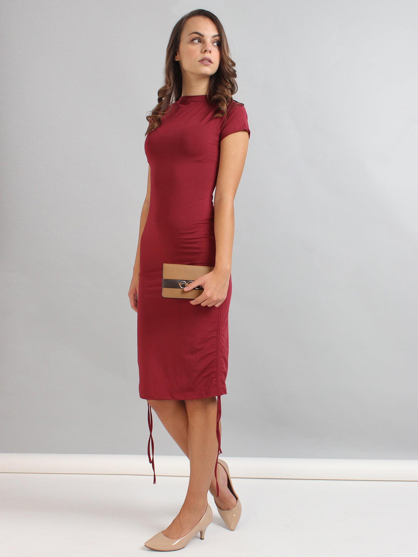 Wine Ruched Bodycon Dress