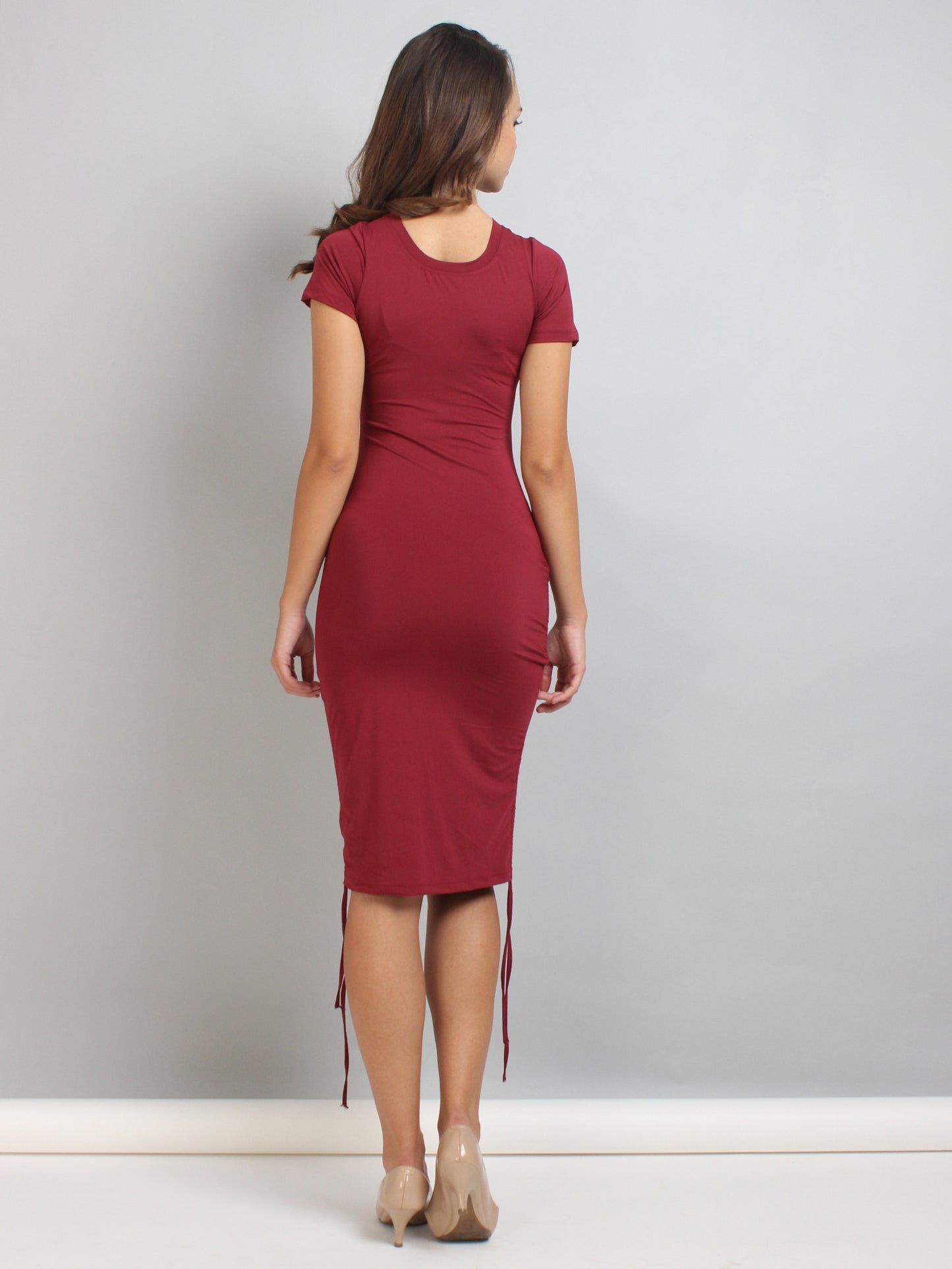 Wine Ruched Bodycon Dress