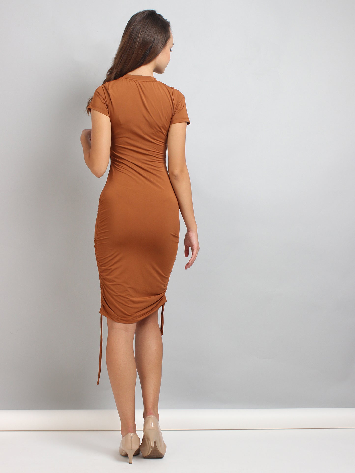 Brown Ruched Bodycon Dress
