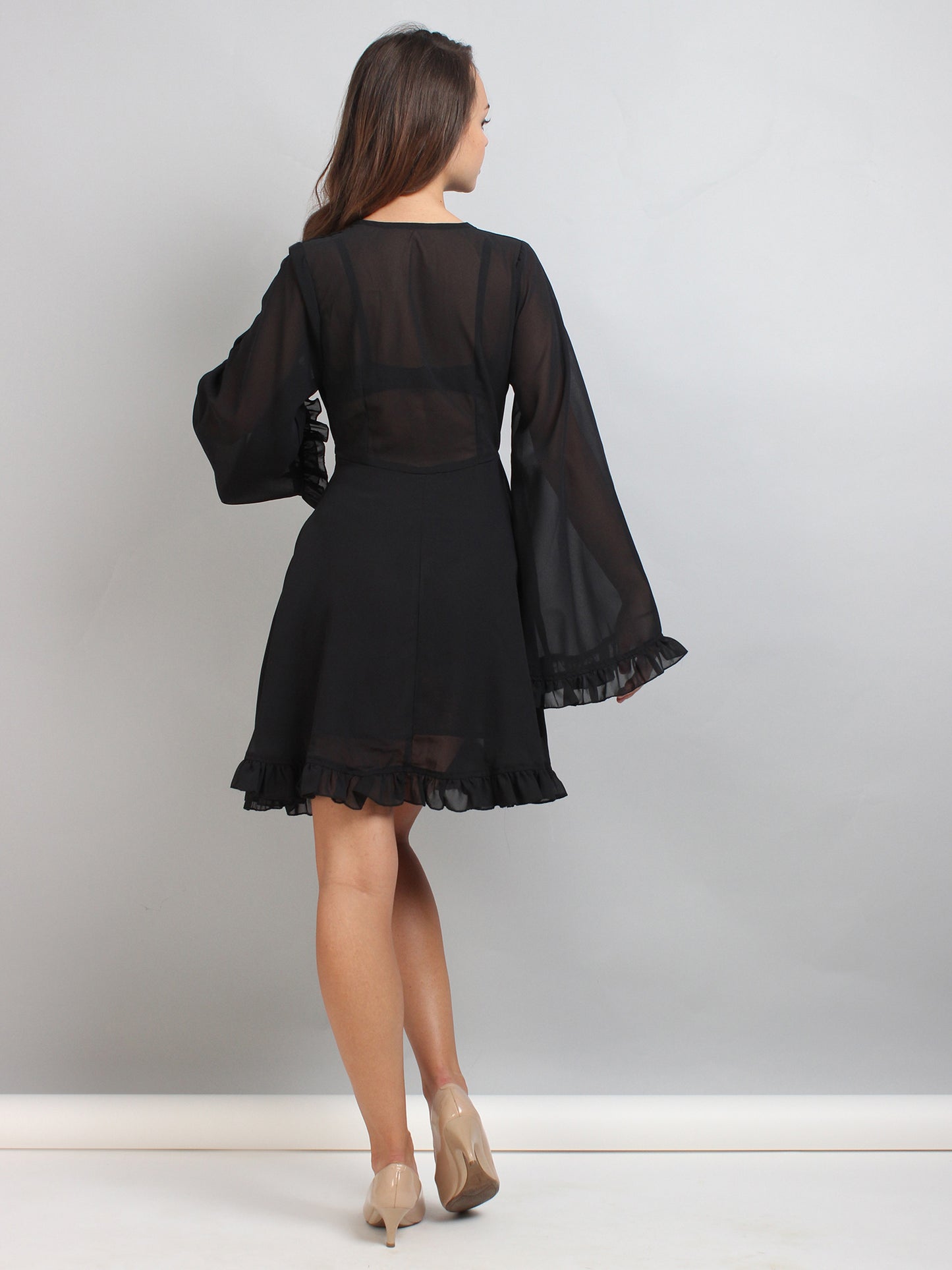 Ruffle Flared Sleeve Skater Dress