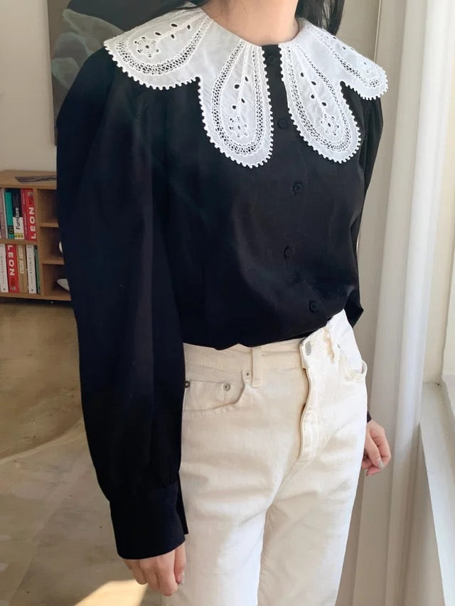 Fiona Peter Pan Collar Blouse (Black)