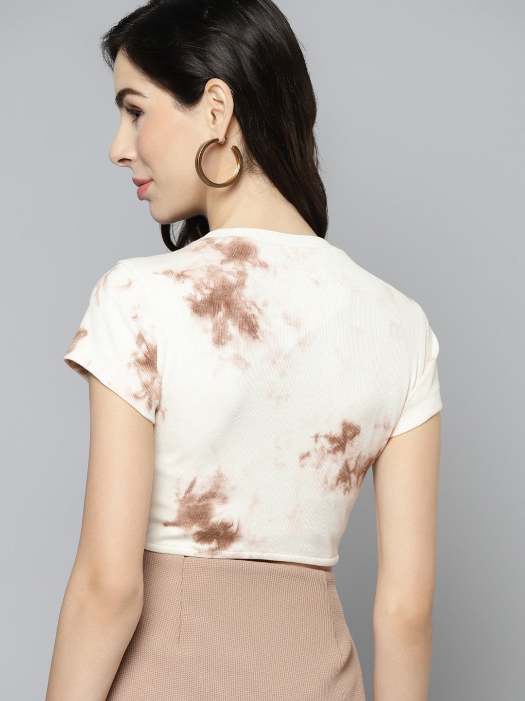 Beige & White Tie-Dye Crop Top