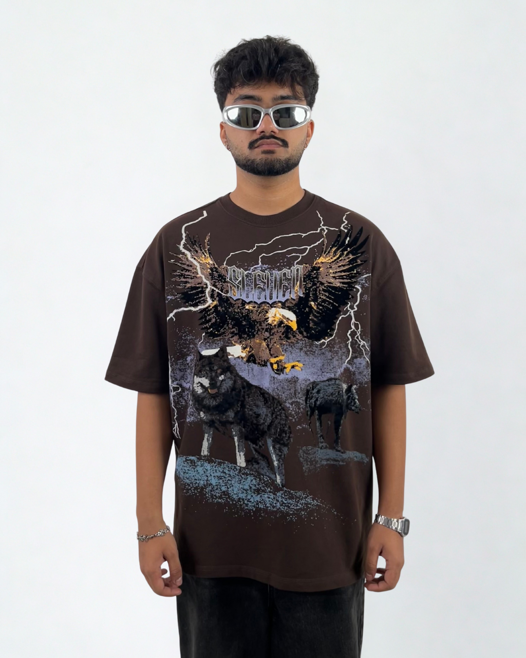 ALPHA HOWL OVERSIZED T-SHIRT (BROWN)