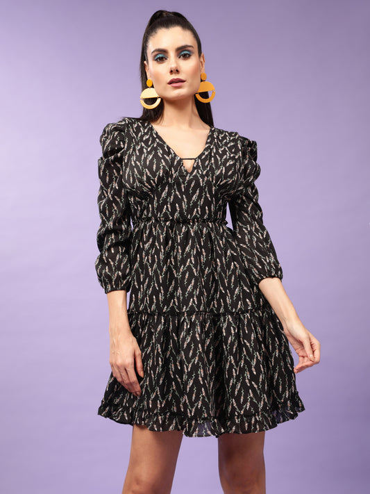 Black Floral Printed Dress