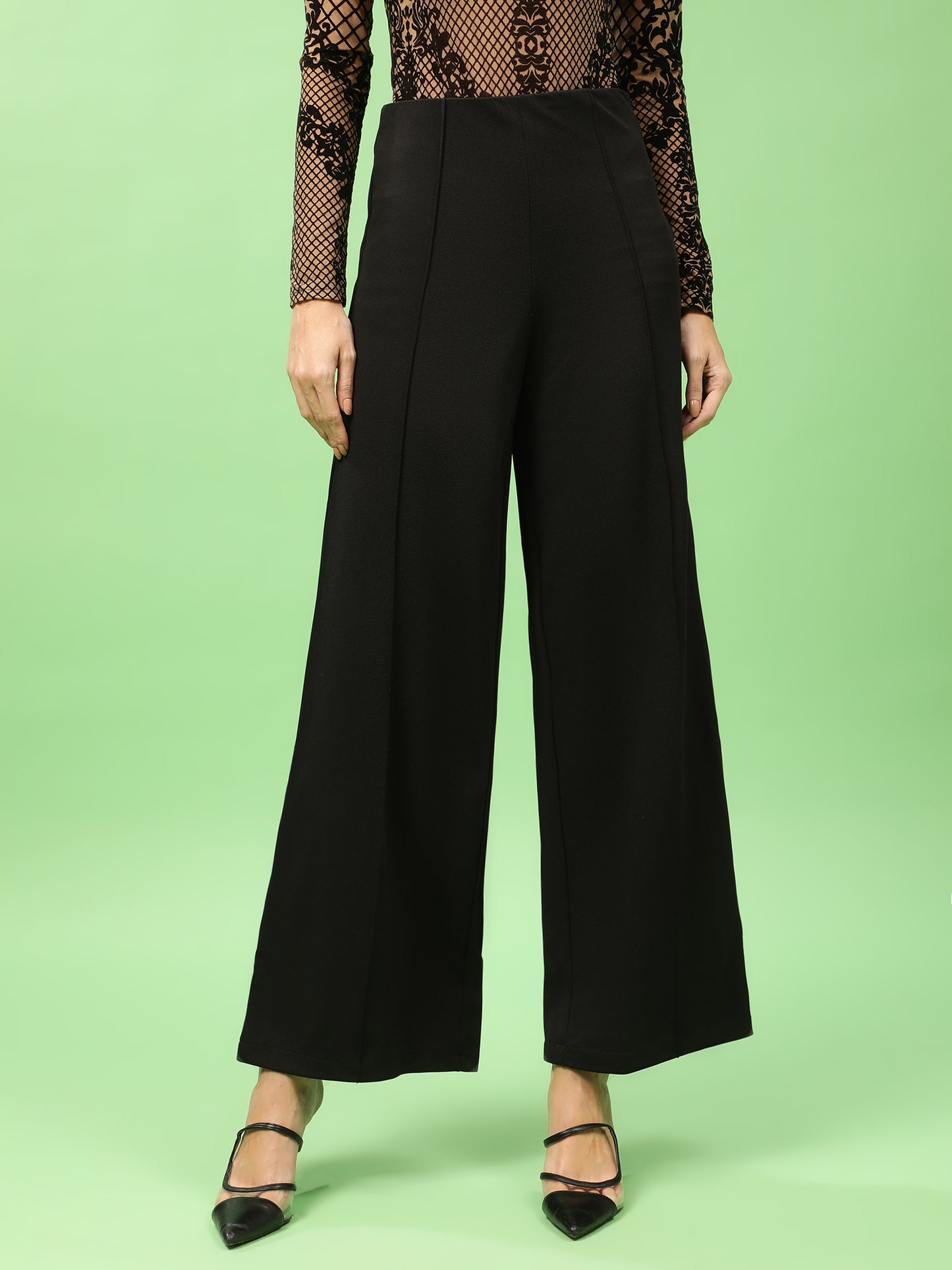 Black High Rise Flared Trouser
