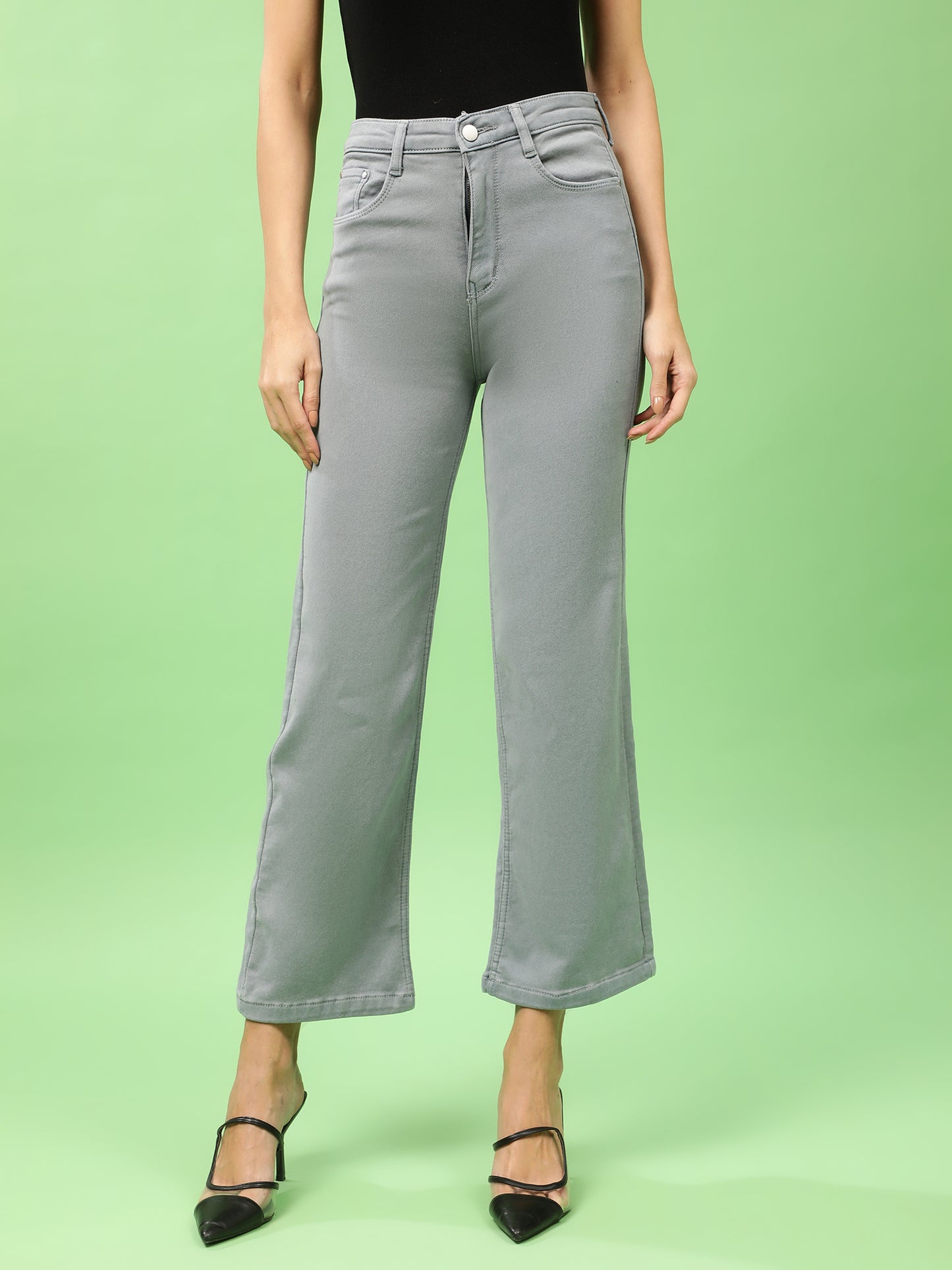 Grey High Rise Wide Leg Denim
