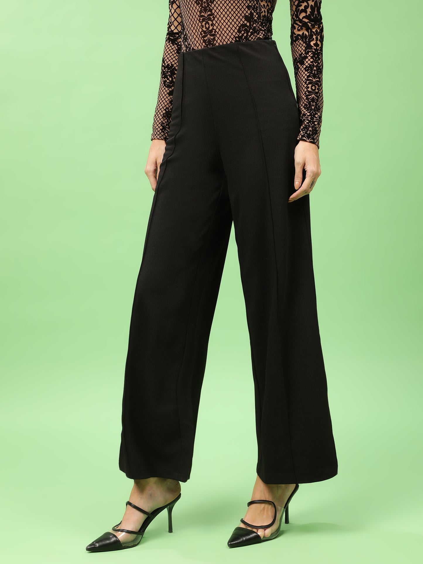 Black High Rise Flared Trouser