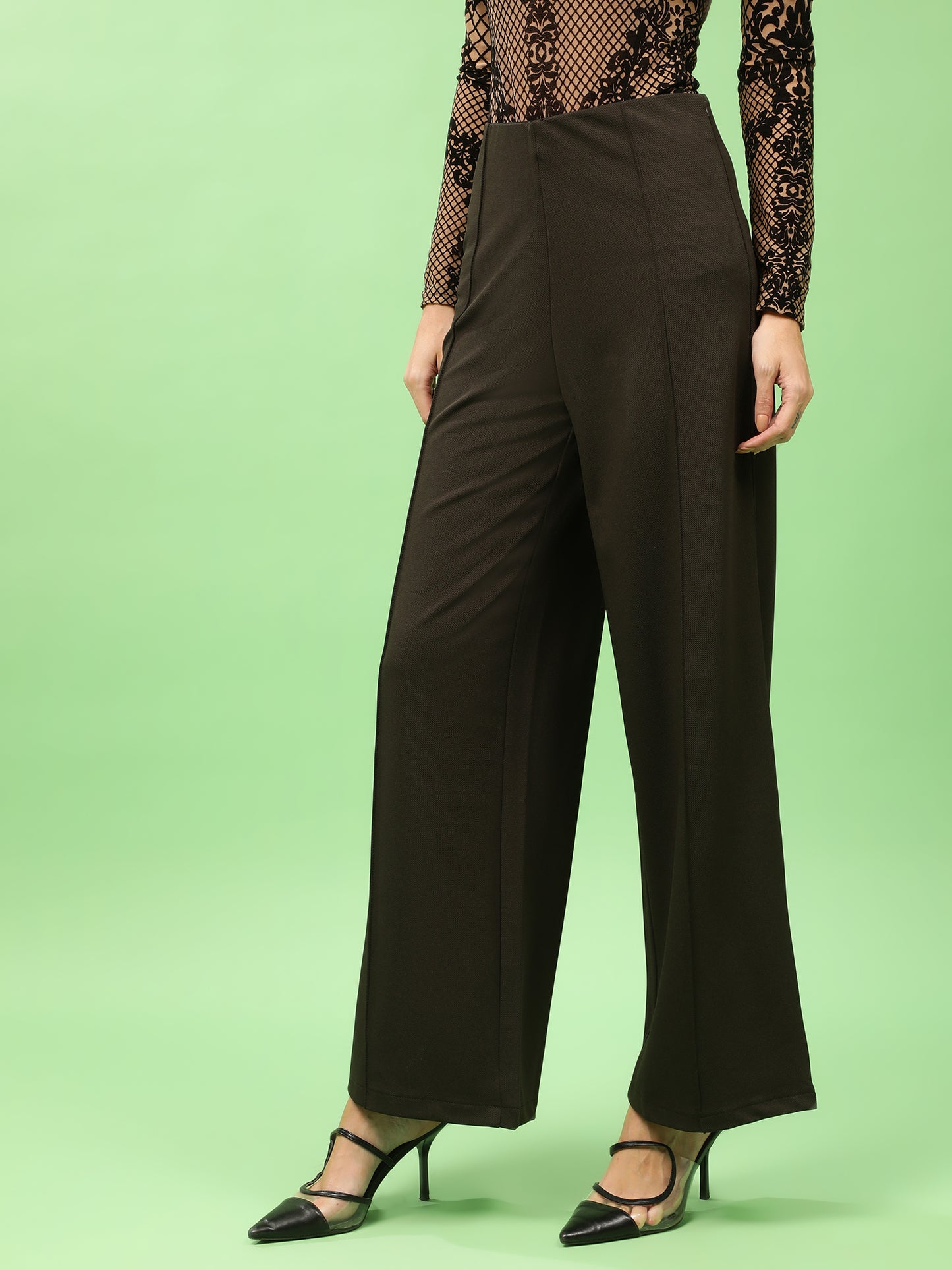 Olive High Rise Flared Trouser