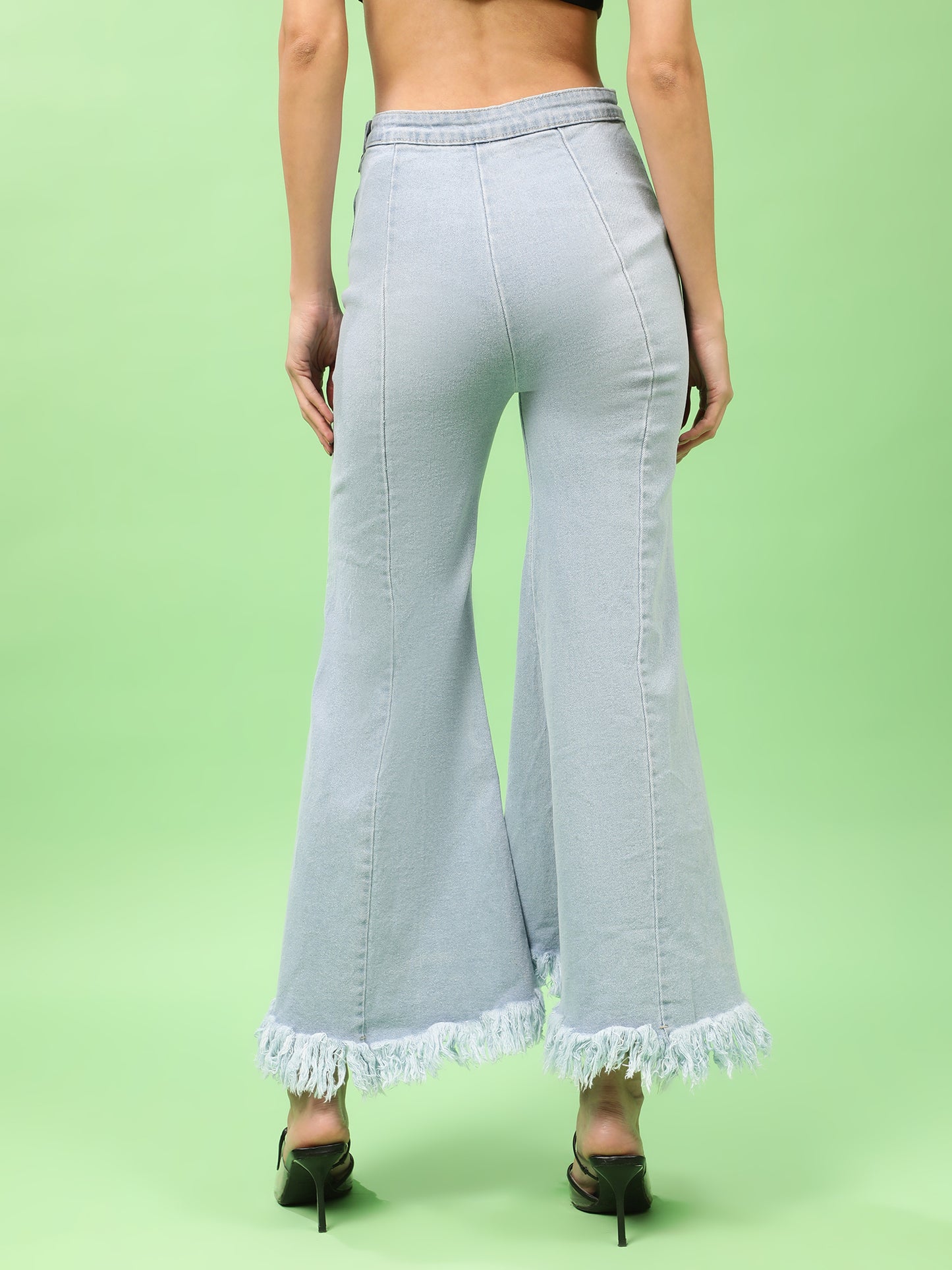Sky Blue High Rise Flared Denim