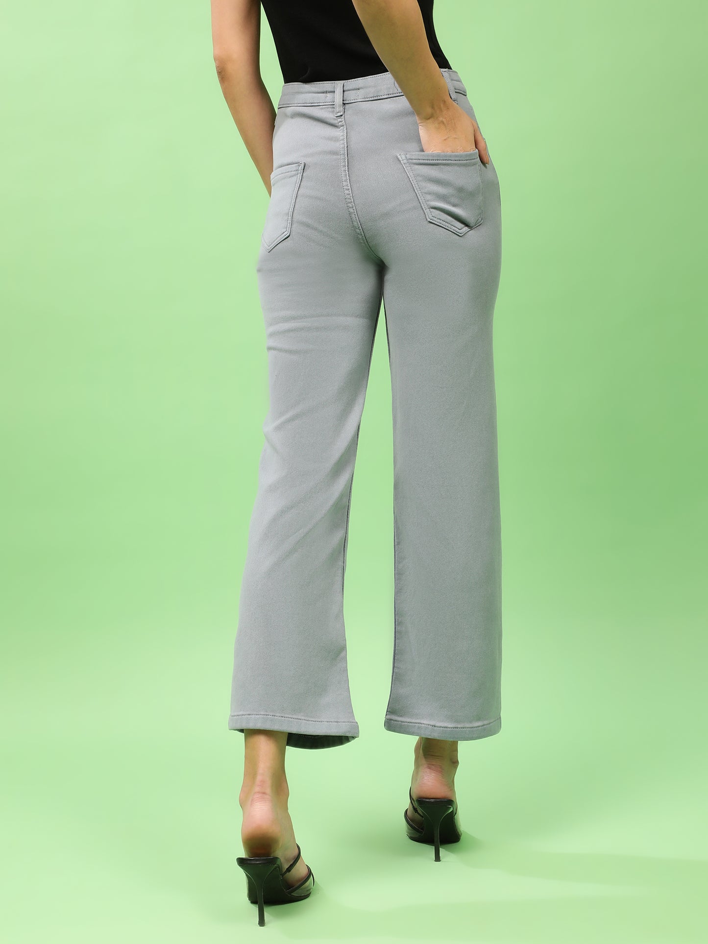 Grey High Rise Wide Leg Denim