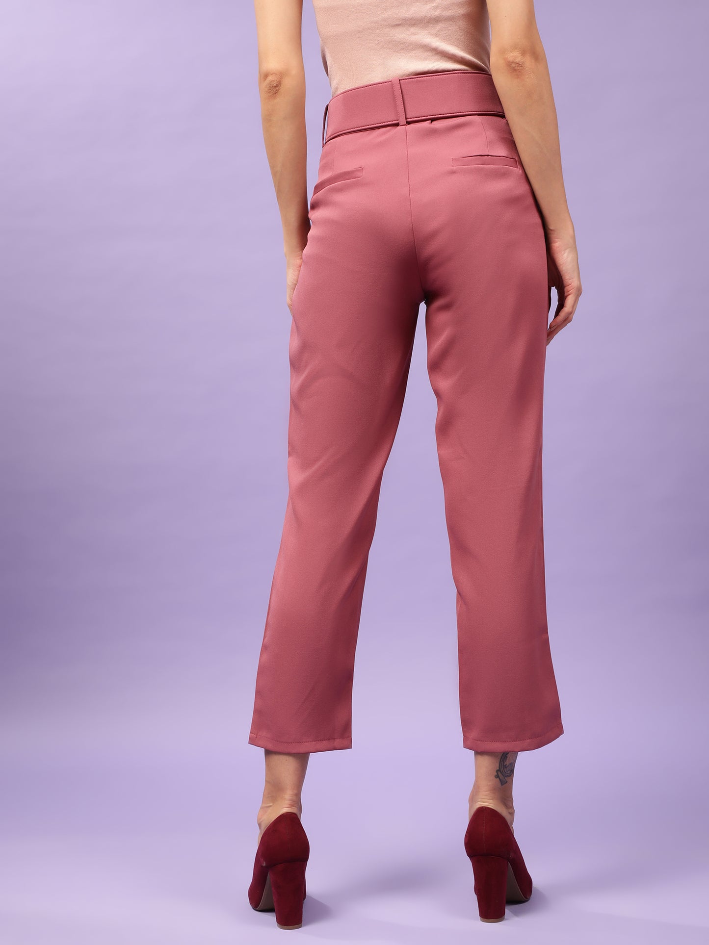 Red Belted Straight Fit Trouser