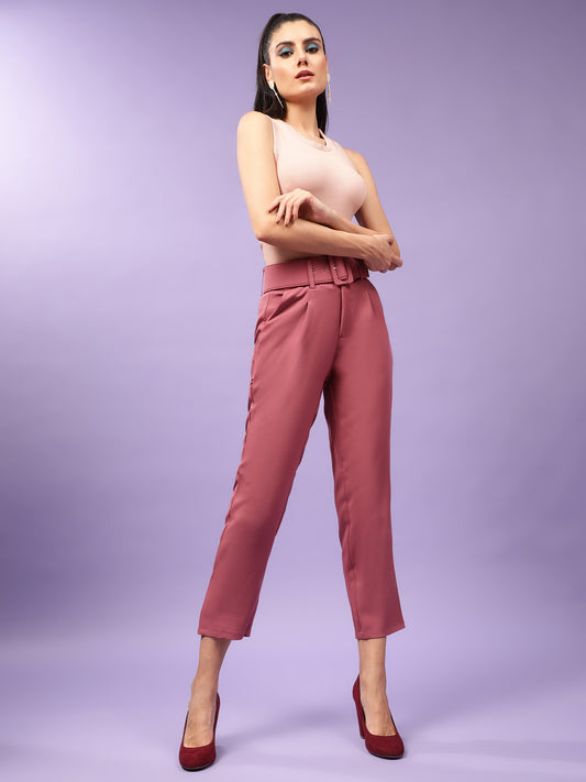 Red Belted Straight Fit Trouser