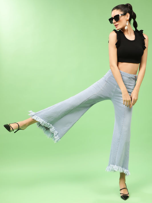 Sky Blue High Rise Flared Denim