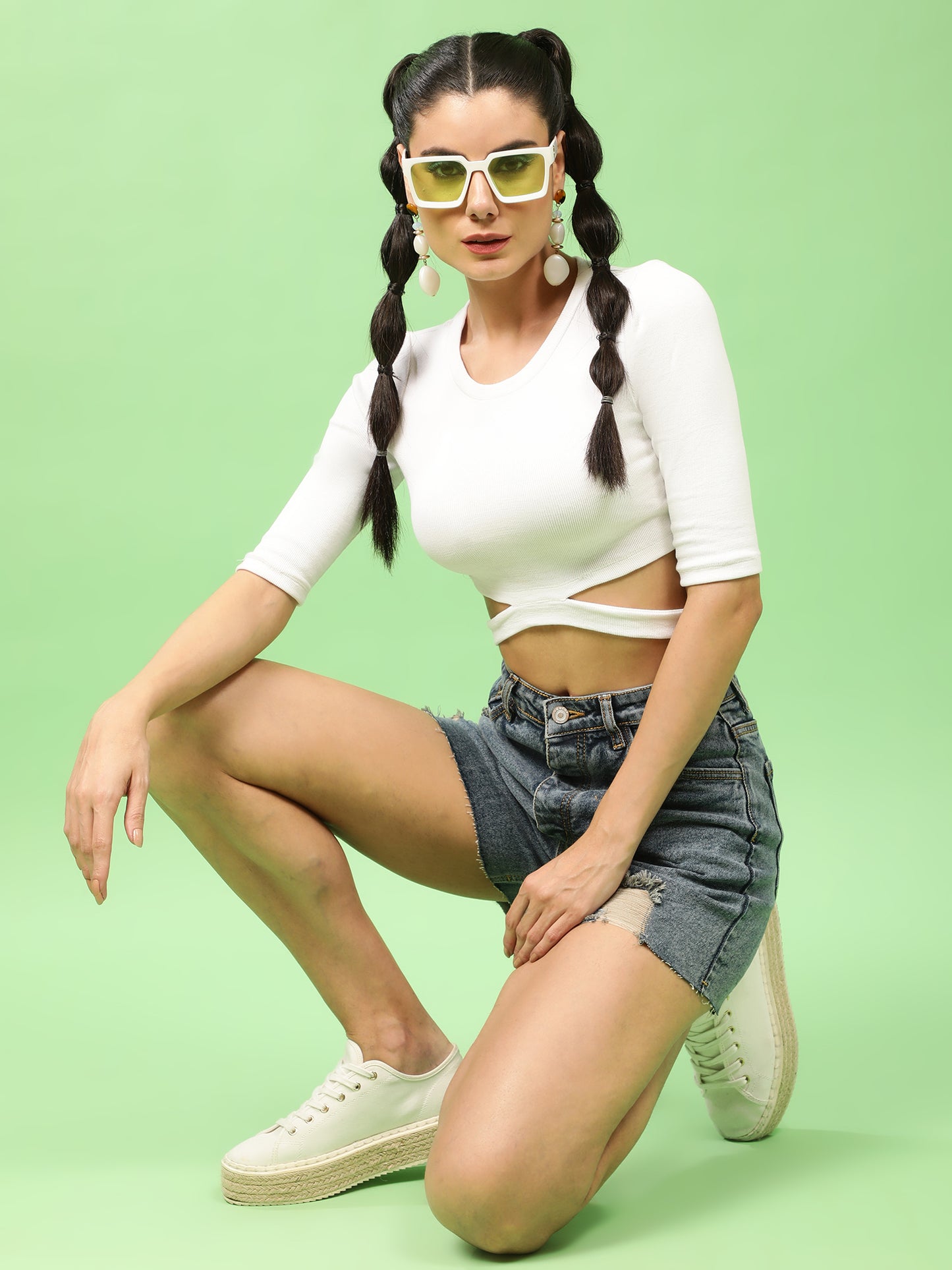 Faded Blue High Rise Rugged Denim Shorts