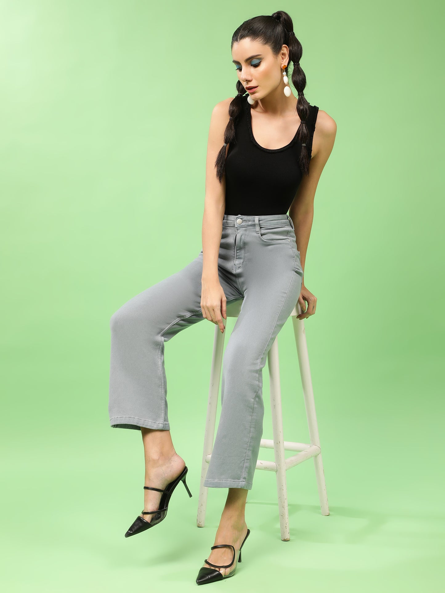 Grey High Rise Wide Leg Denim