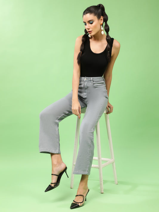 Grey High Rise Wide Leg Denim