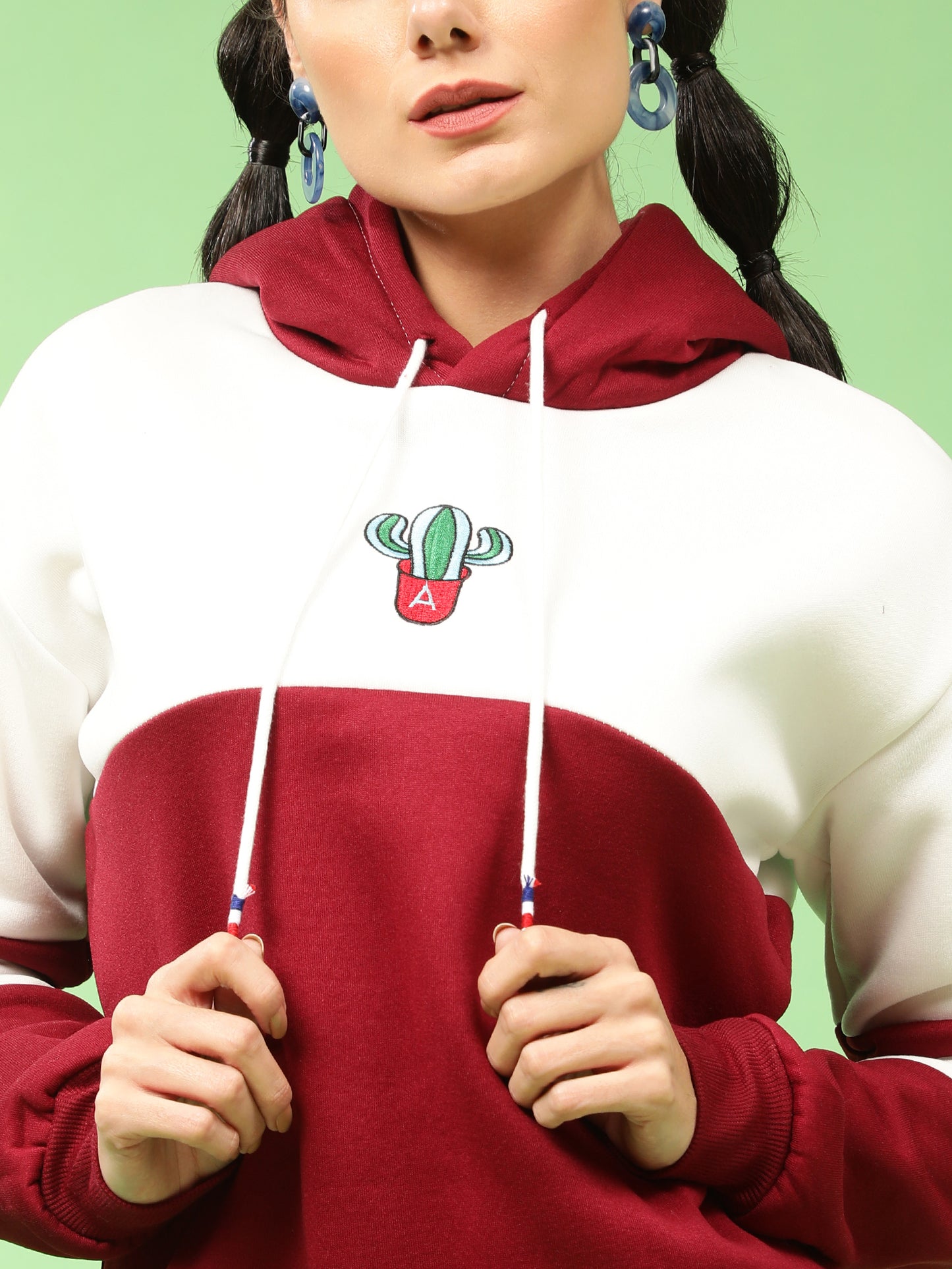 Color Block Draw String Hoodie