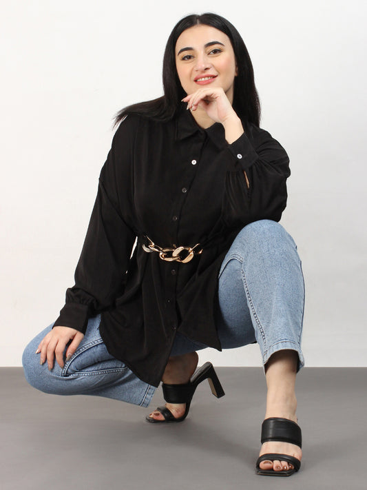 Fancy Black Oversized Shirt With Belt