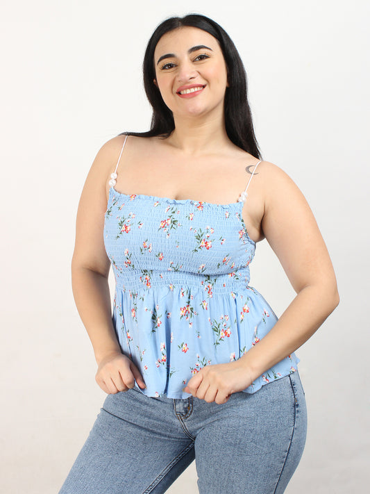 Smocked Blue Floral Top