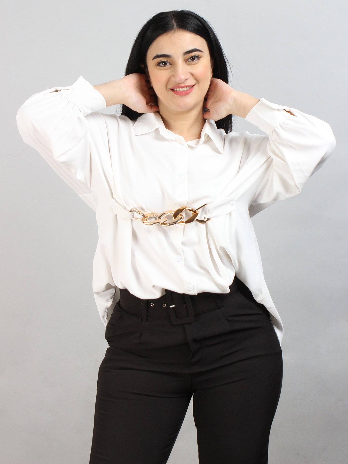 Fancy White Oversized Shirt with Belt